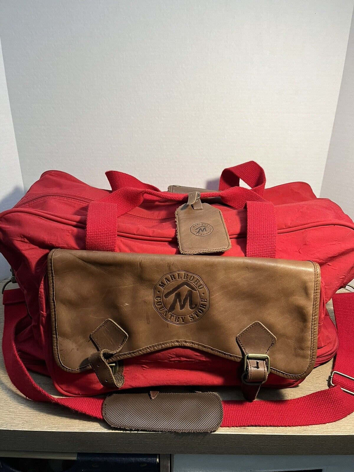 Vintage Marlboro Country Store Red/brown Canvas Leather Travel Duffel Bag 