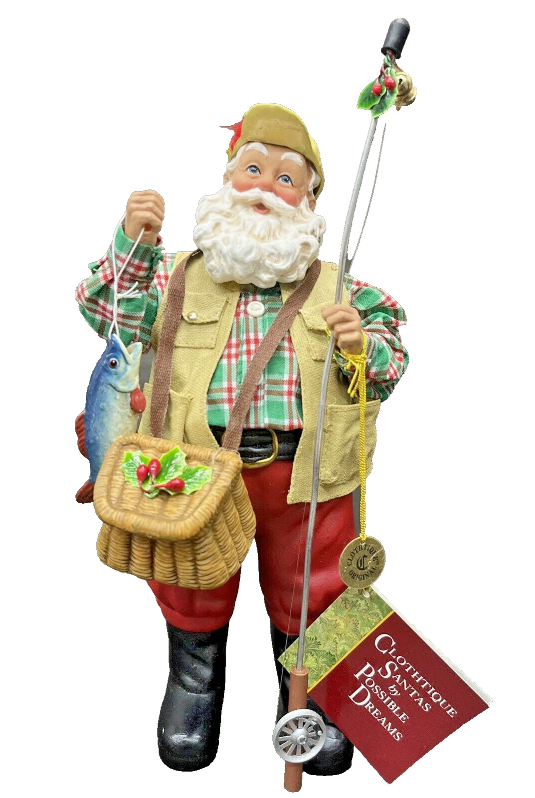 Clothtique Possible Dreams Hook Line & Santa Fishing Christmas Figurine With Box