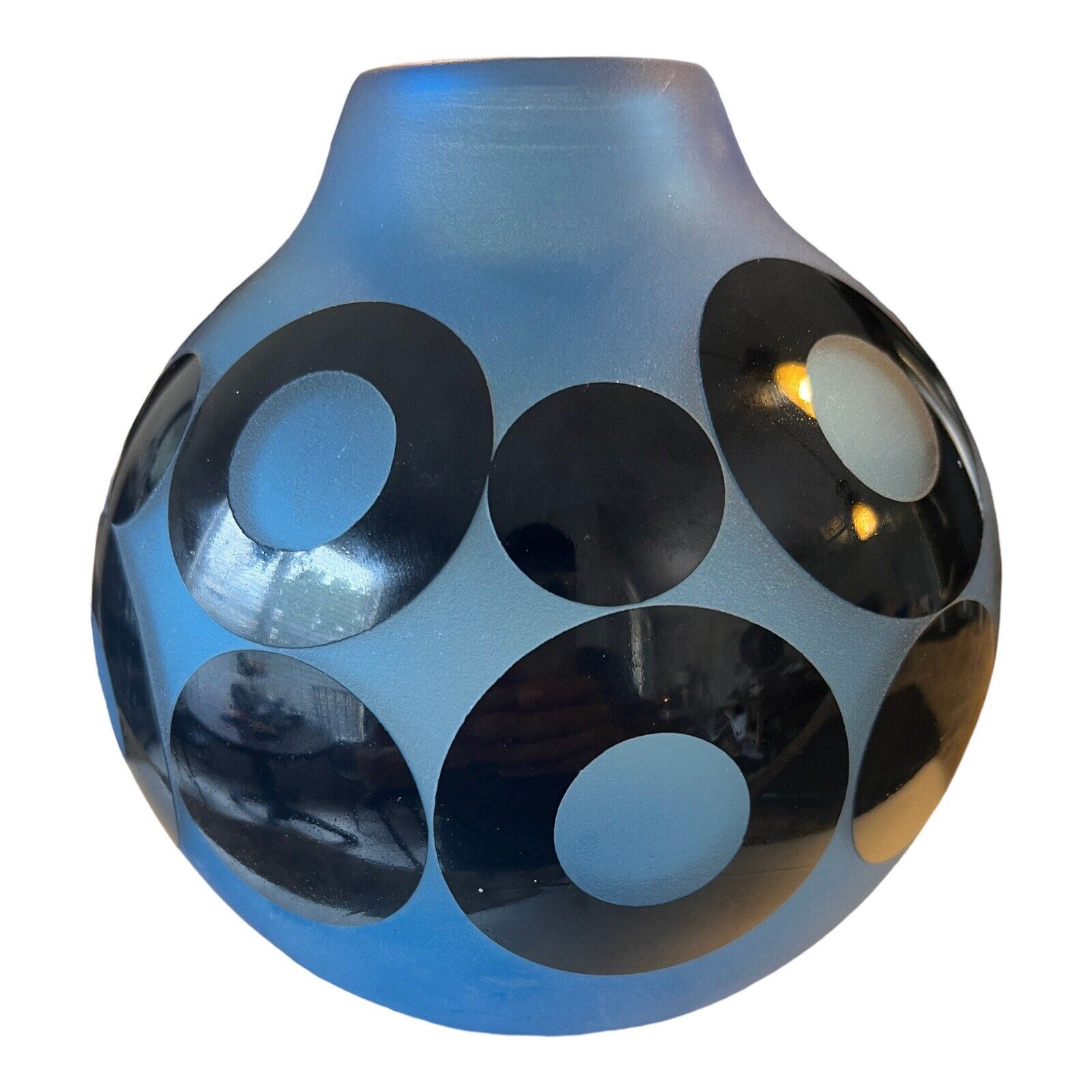 Steven Correia Limited Edition 2001 Blue With Black Circle Vase Signed And #
