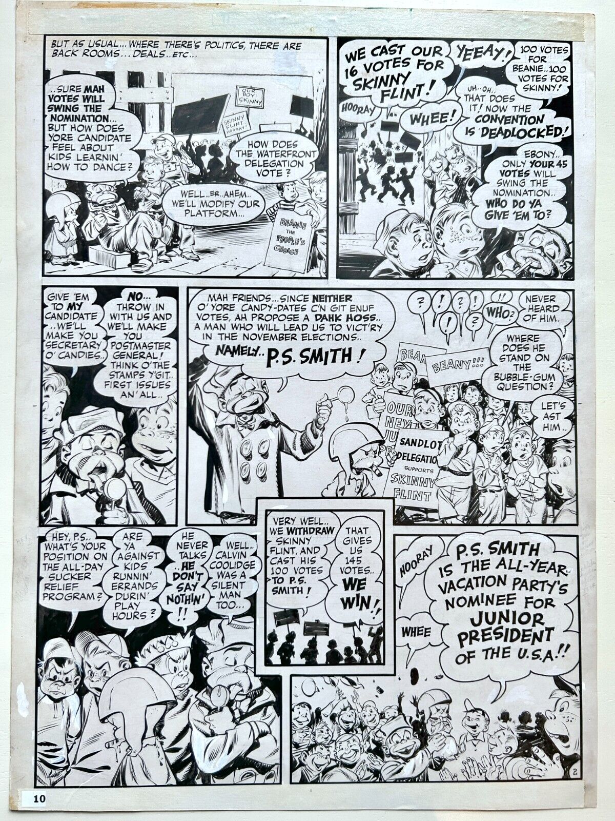 Will Eisner original comic art The Spirit August 15, 1948 p 2 Jr.  Pres Election