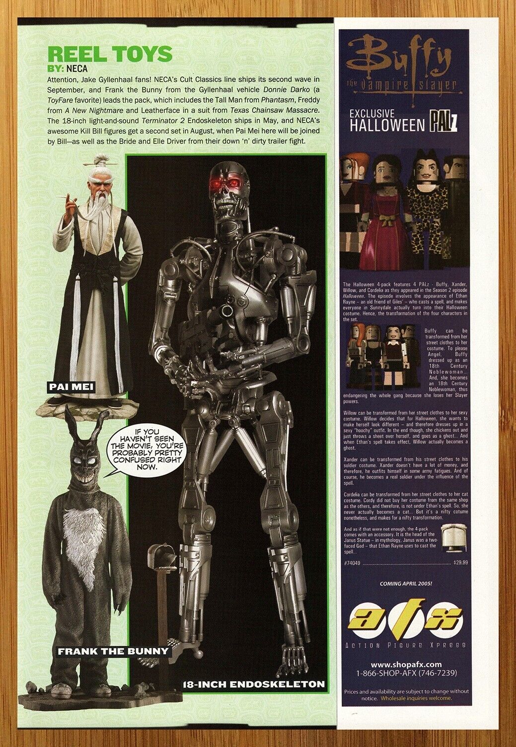 2005 NECA Kill Bill/Donnie Darko/Terminator 2 Figures Print Ad/Poster Toy Art