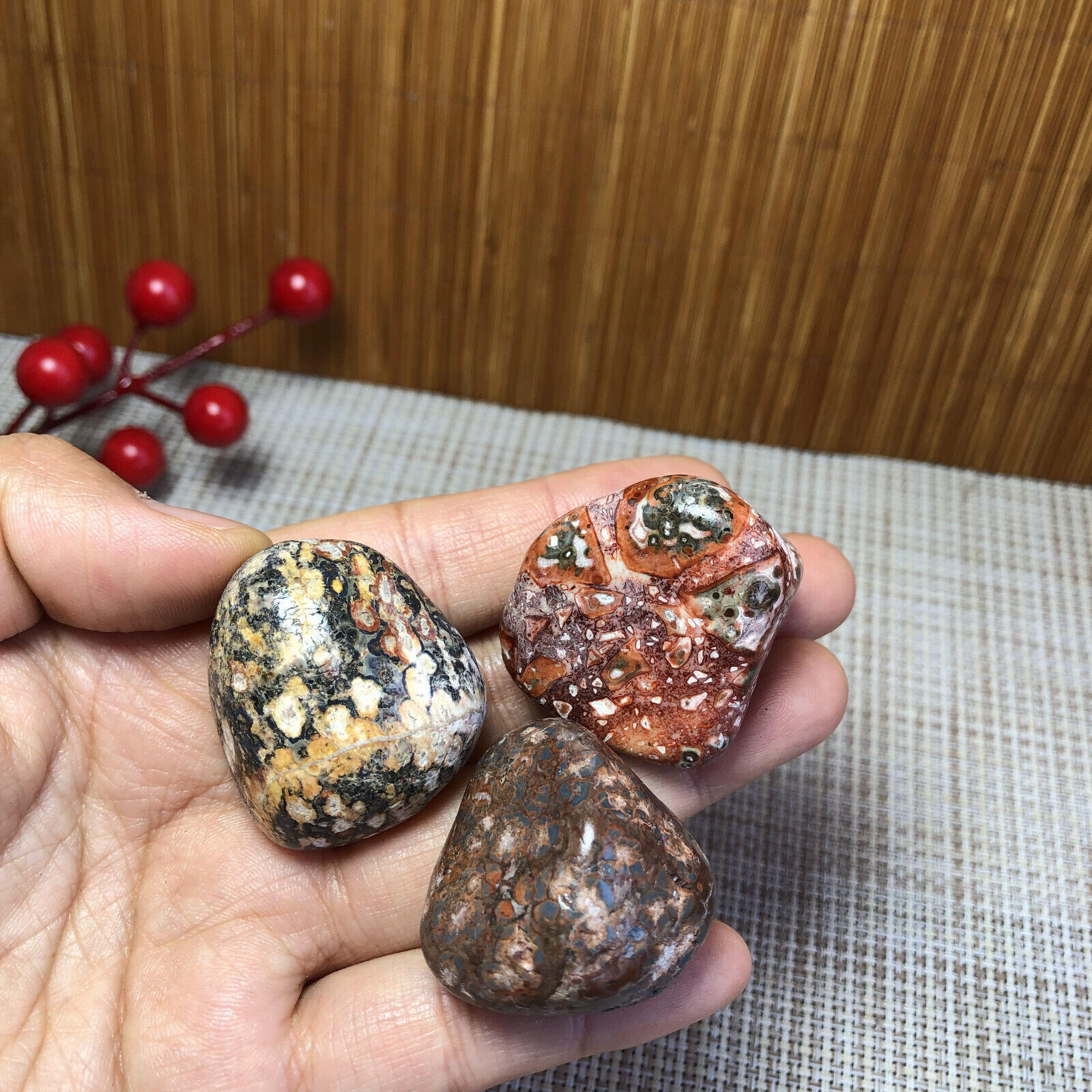 3Pcs Natural Leopard patterned stone gemstone Rough Mineral Specimen 90g A1120