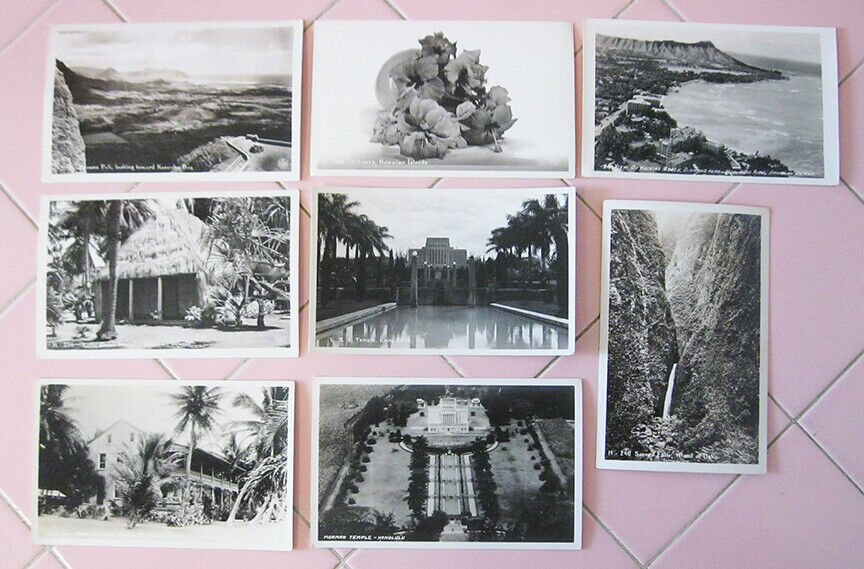 Lot 8 RPPC Vintage Photo Postcards Hawaii Morman Temple Hibiscus Kailua Palace