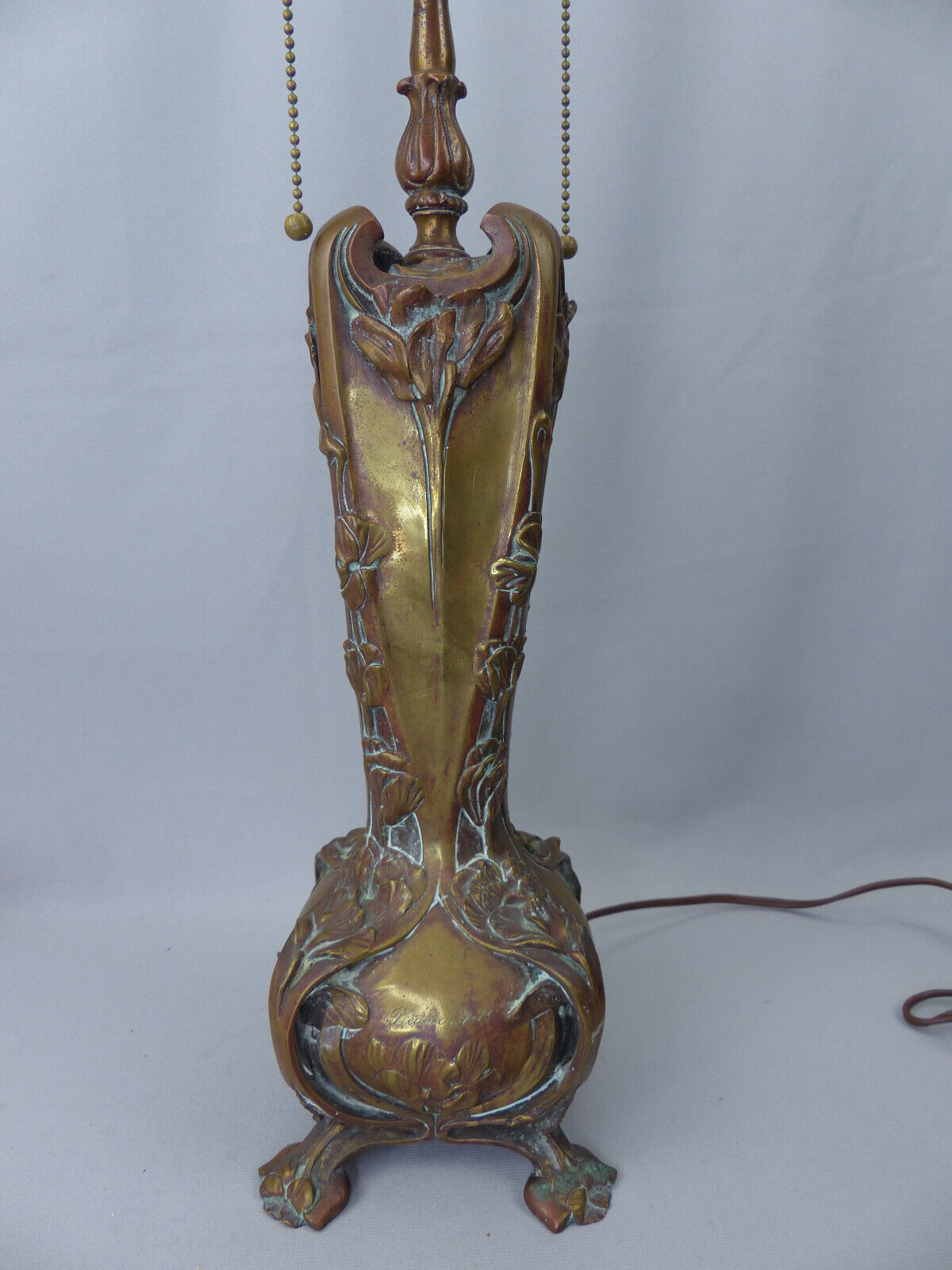 Exceptional Antique French Art Nouveau Heavy Bronze Signed Beaux Arts Lamp Base