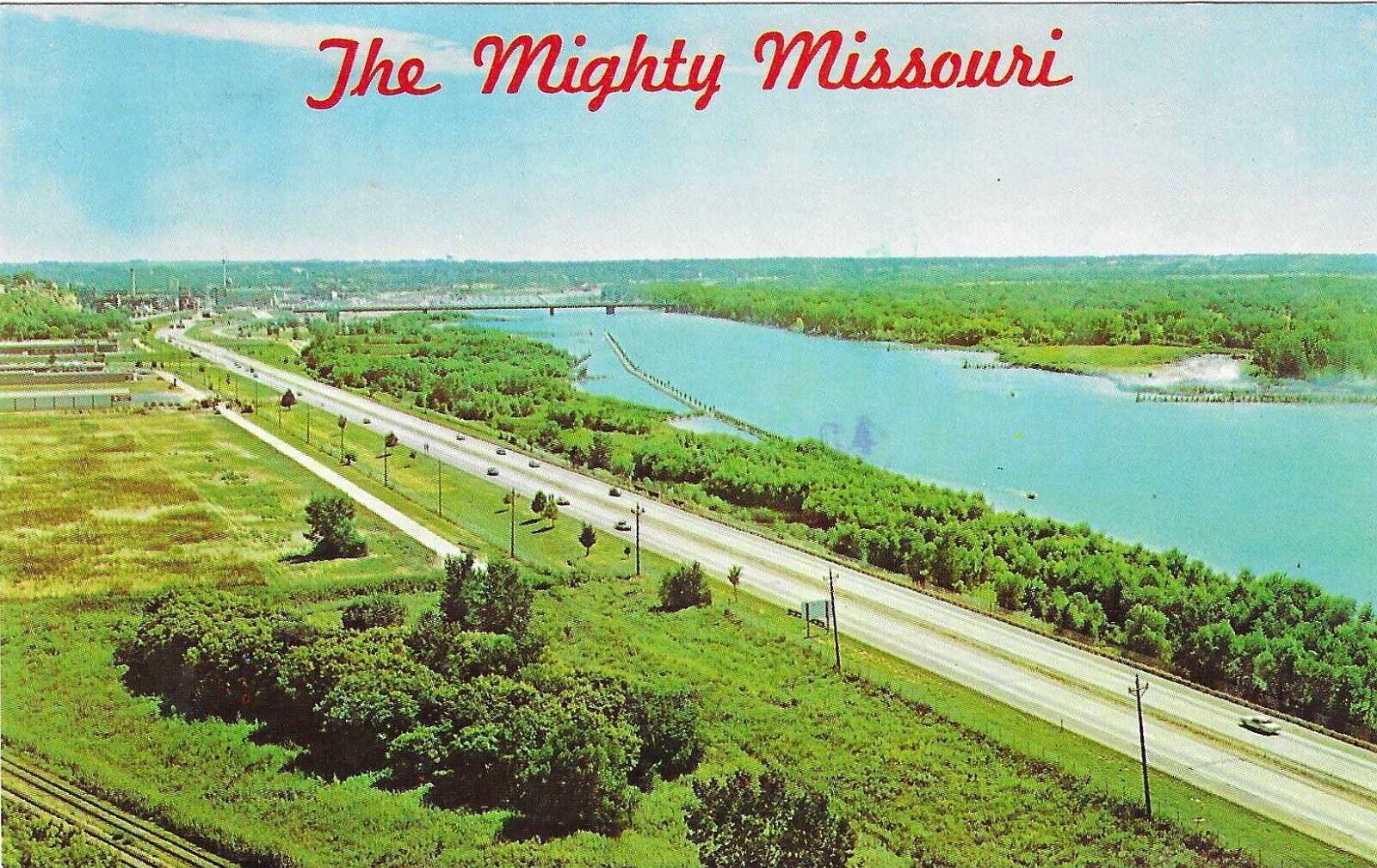 Vintage Missouri Chrome Postcard Mighty Missouri River and Interstate Highway 29