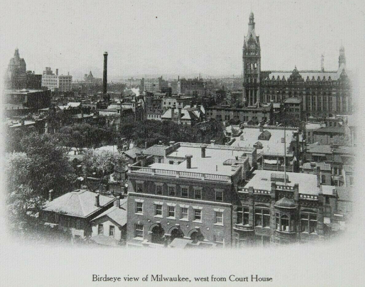 C.1906 Milwaukee, WI. Birds Eye View Downtown. Wisconsin Evening Coupon Postcard