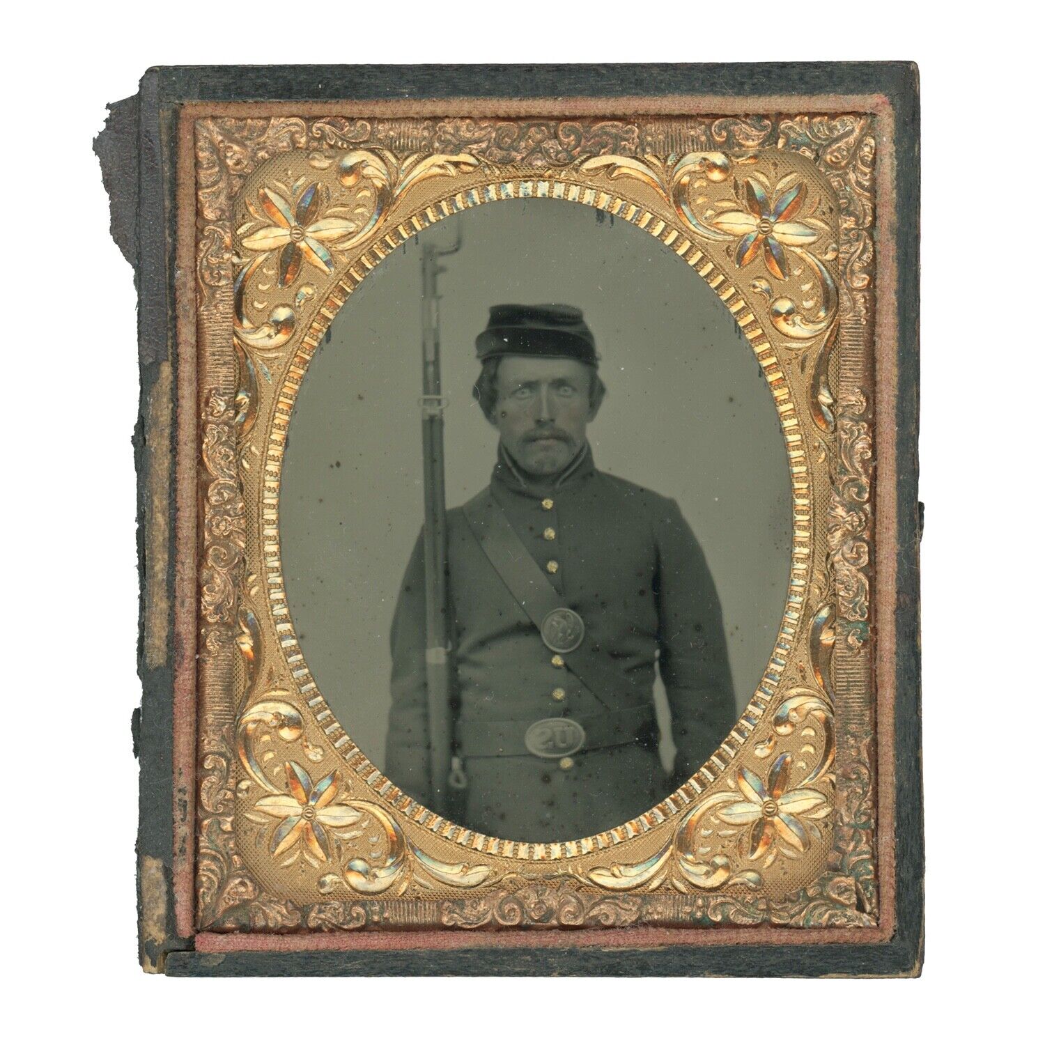 Sixth Plate Civil War Tintype of Union Soldier Armed with Lorenz Rifle