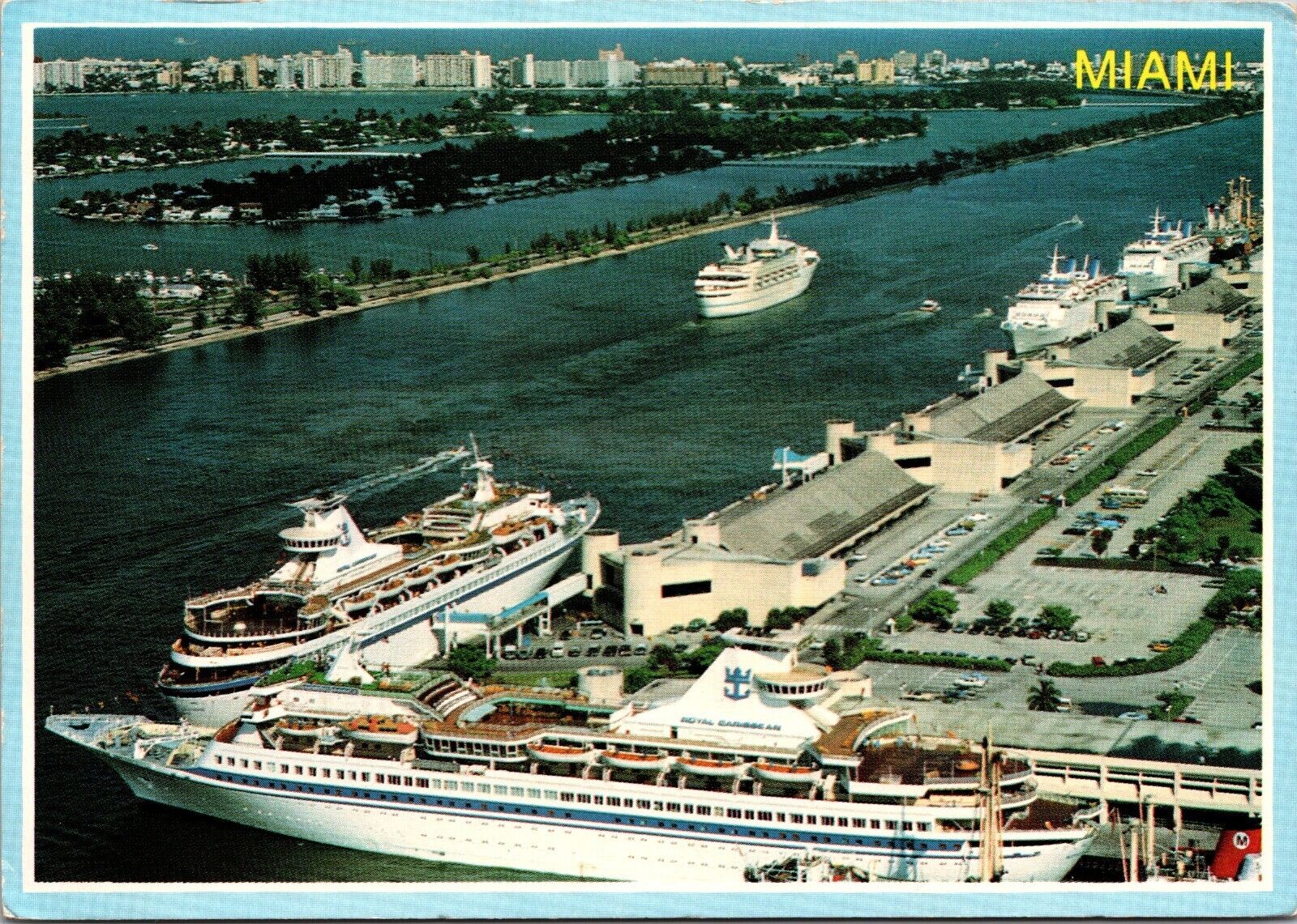 Postcard Cruise Ship Leaving Dodge Island Seaport Miami Beach Florida  [eb]