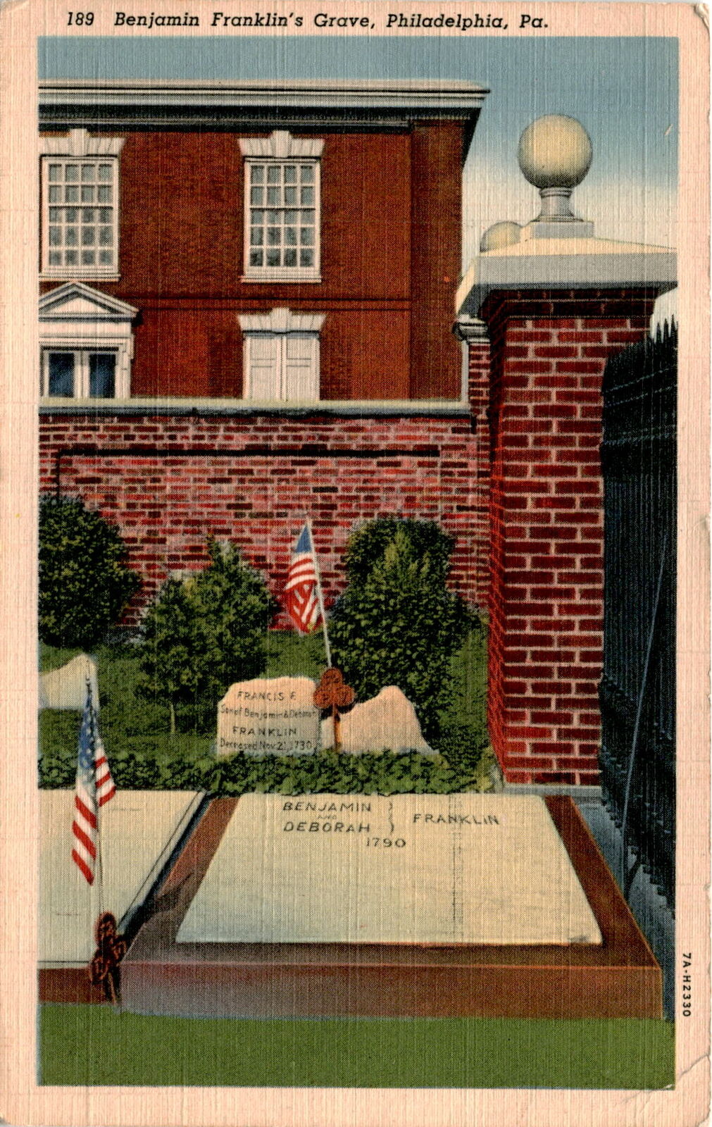 grave, Benjamin Franklin, America, founding fathers, Christ Church Ceme Postcard
