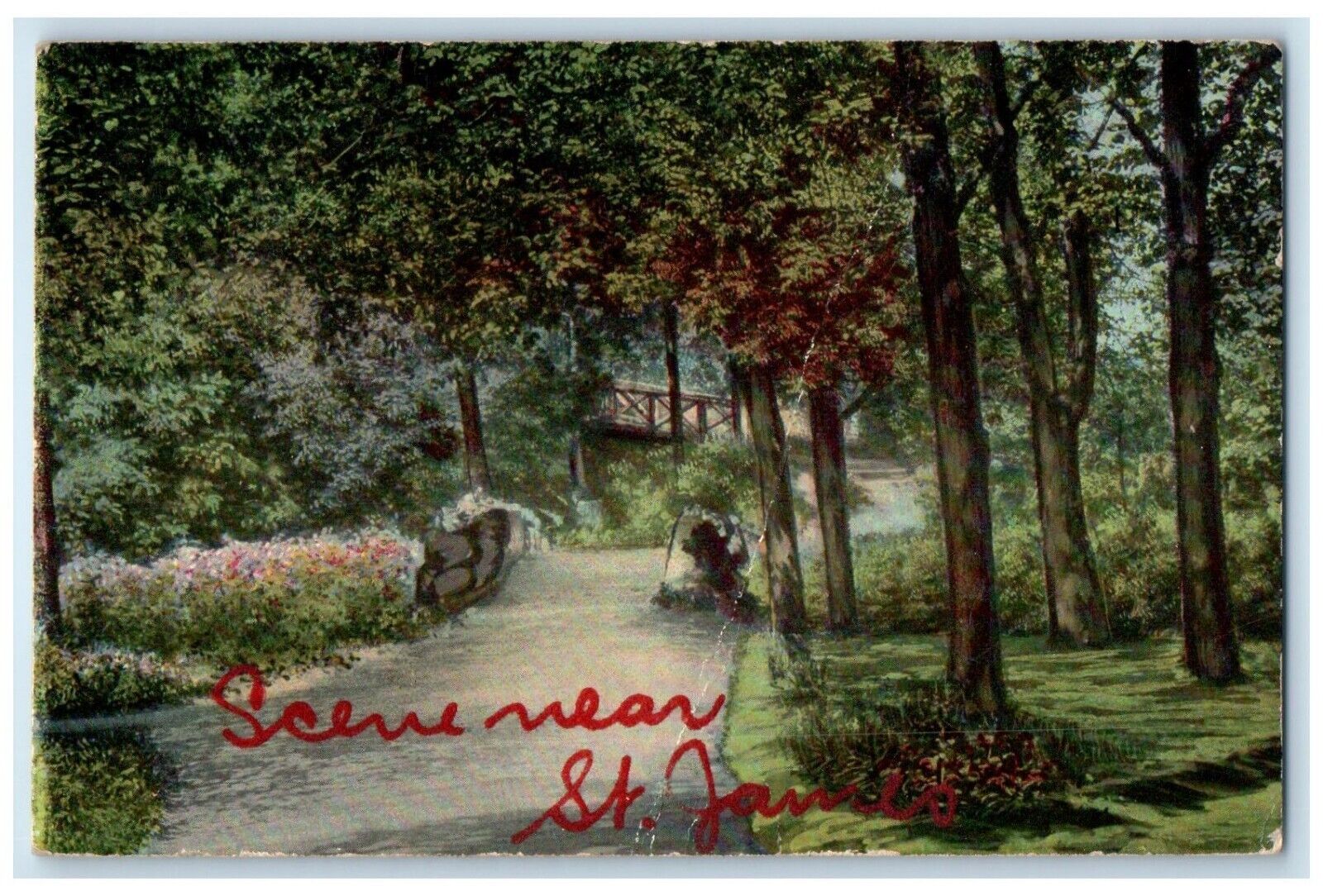 1912 Exterior Trees Park Scene Near St. James Minnesota Vintage Antique Postcard