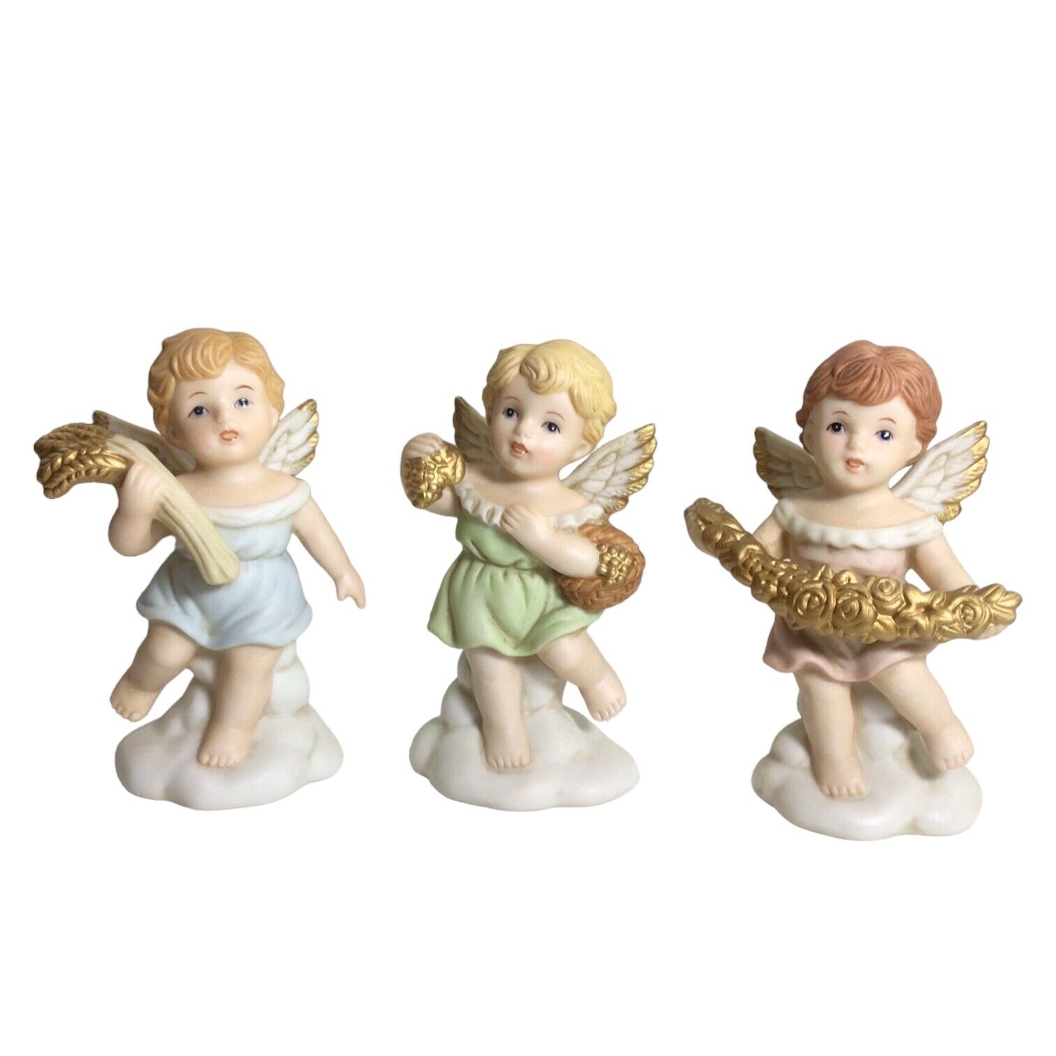 Home Interiors Set 3 Cherub Angels 4” Porcelain Precious Gift Collection 14034