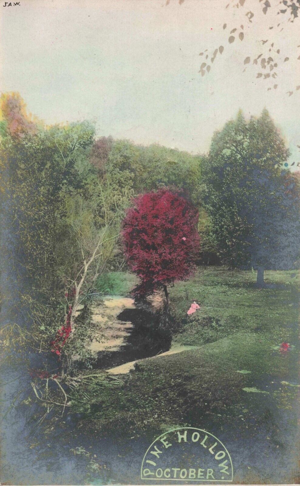 Pine Hollow WI, October Scenery Hand Colored, Vintage RPPC Real Photo Postcard