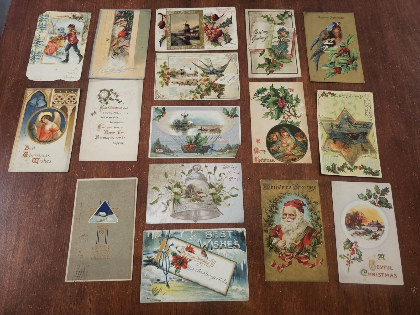 Lot of 16 Antique CHRISTMAS POSTCARDS Santa Claus Embossed Early 1900's L1