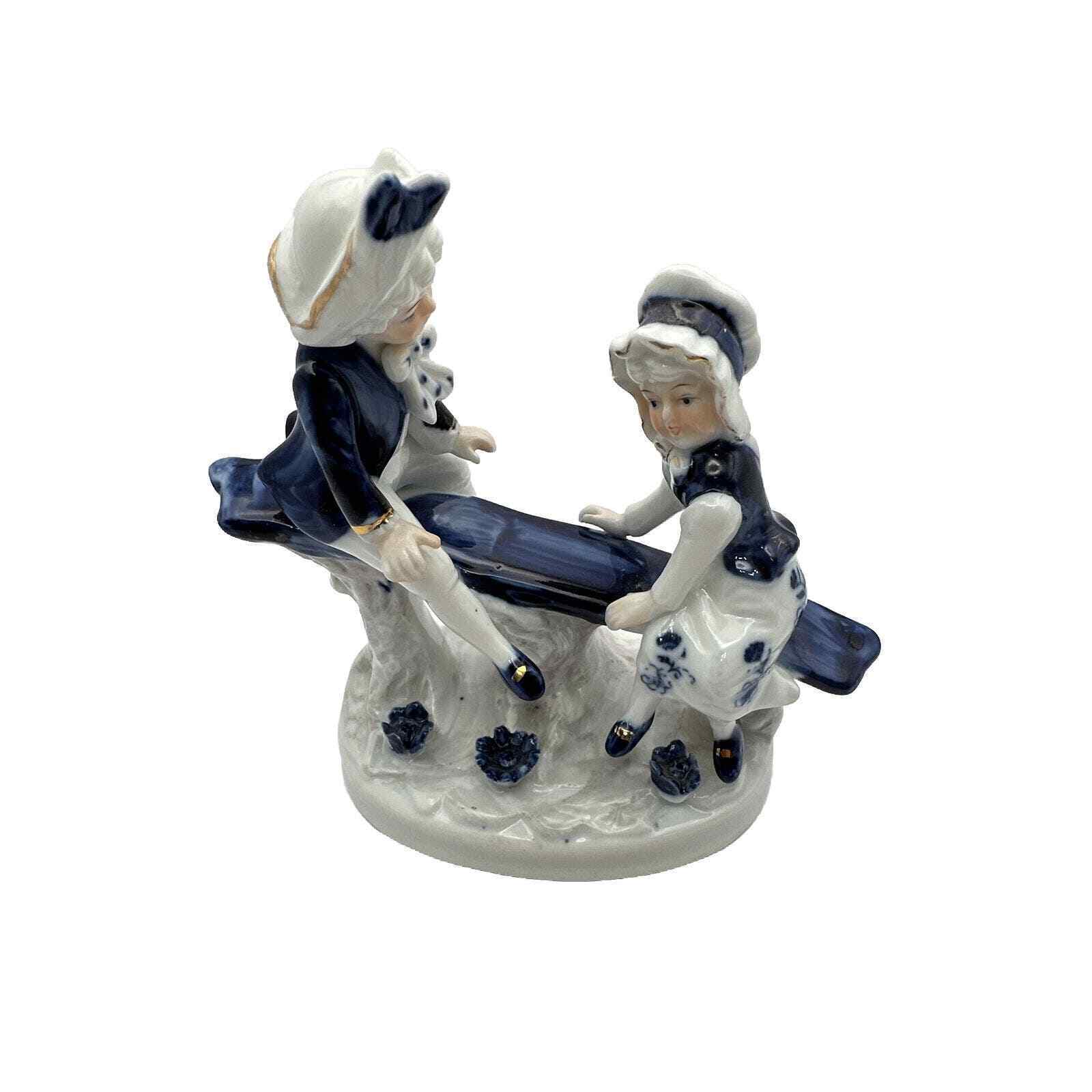 Vintage SATIS-5 Boy Girl Victorian On SeeSaw Figurine Ceramic Porcelain
