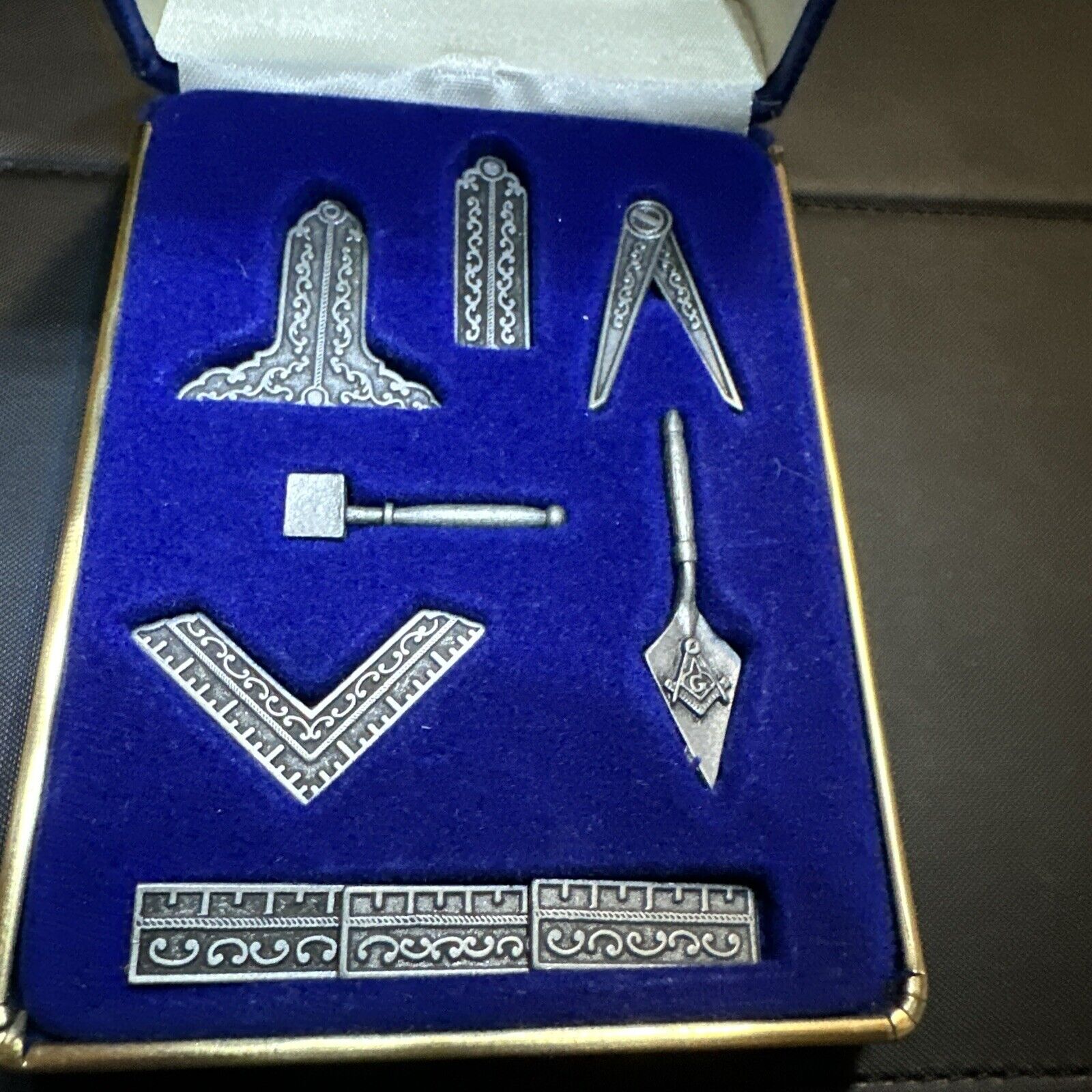 Vintage Free Mason \'Masonic\' Pewter Working Tool Gift Set -