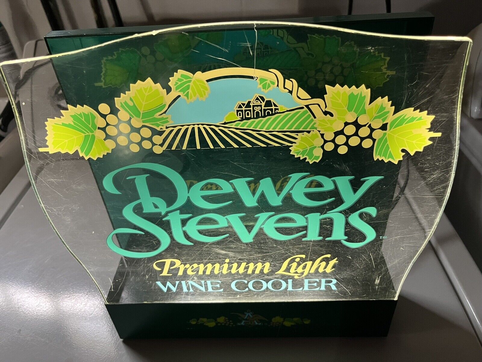 1980's ANHEUSER BUSCH DEWEY STEVENS WINE LIGHT UP BAR ADVERTISING SIGN