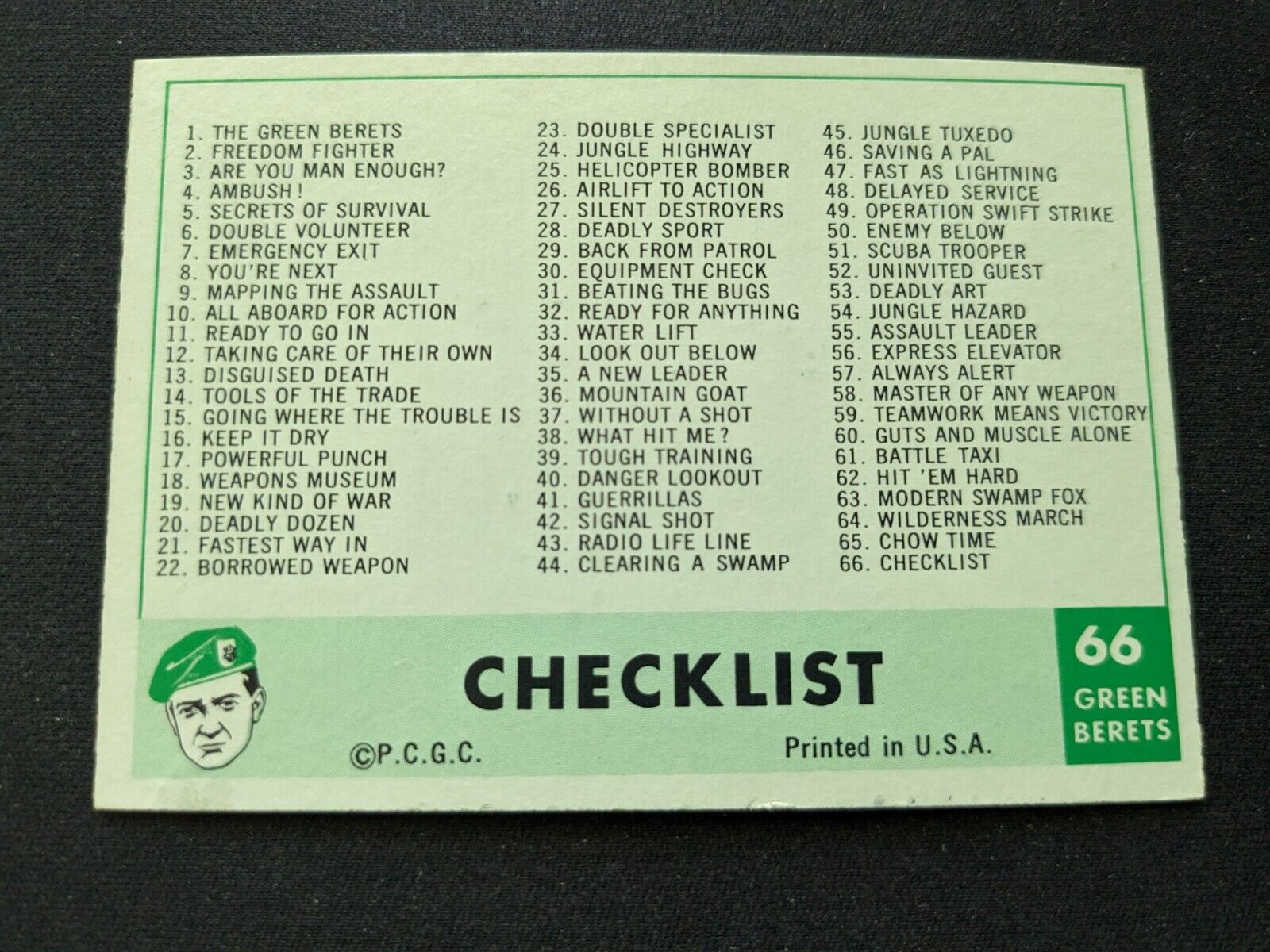 1966 Philadelphia Green Berets Card # 66 Checklist (EX) Last-N-Set