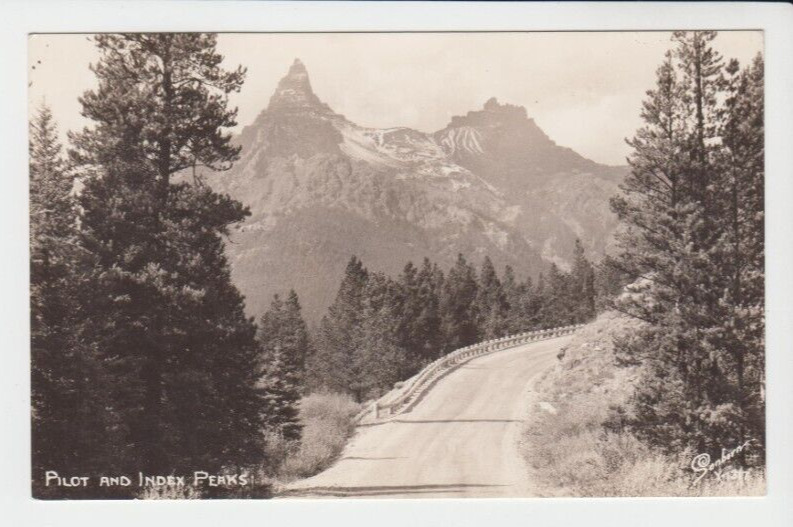Postcard WY Yellowstone National Park Pilot and Index Peaks RPPC G15