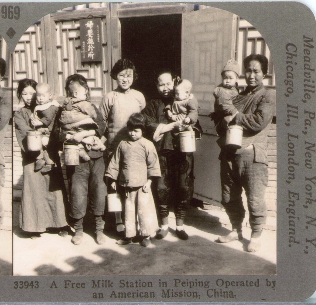 CHINA, A Free Milk Station in Peiping, By an American Mission--Stereoview PR29