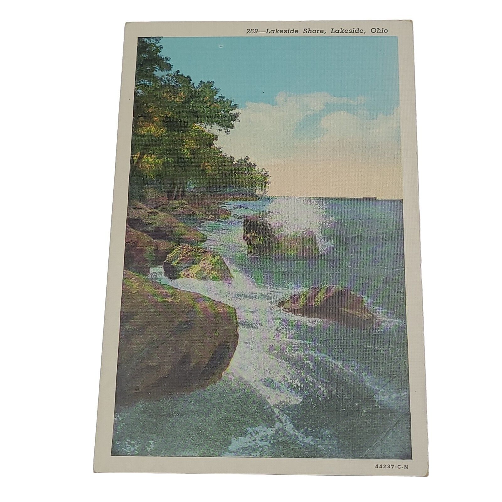 Vintage Postcard Waves Crashing on Rocks Lakeside Shore Lakeside Ohio Sandusky 