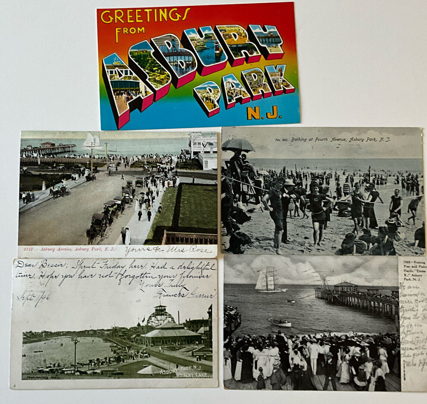 Vintage Postcard enjoying the Boardwalk & Beach Asbury Park, NJ Posted 1906