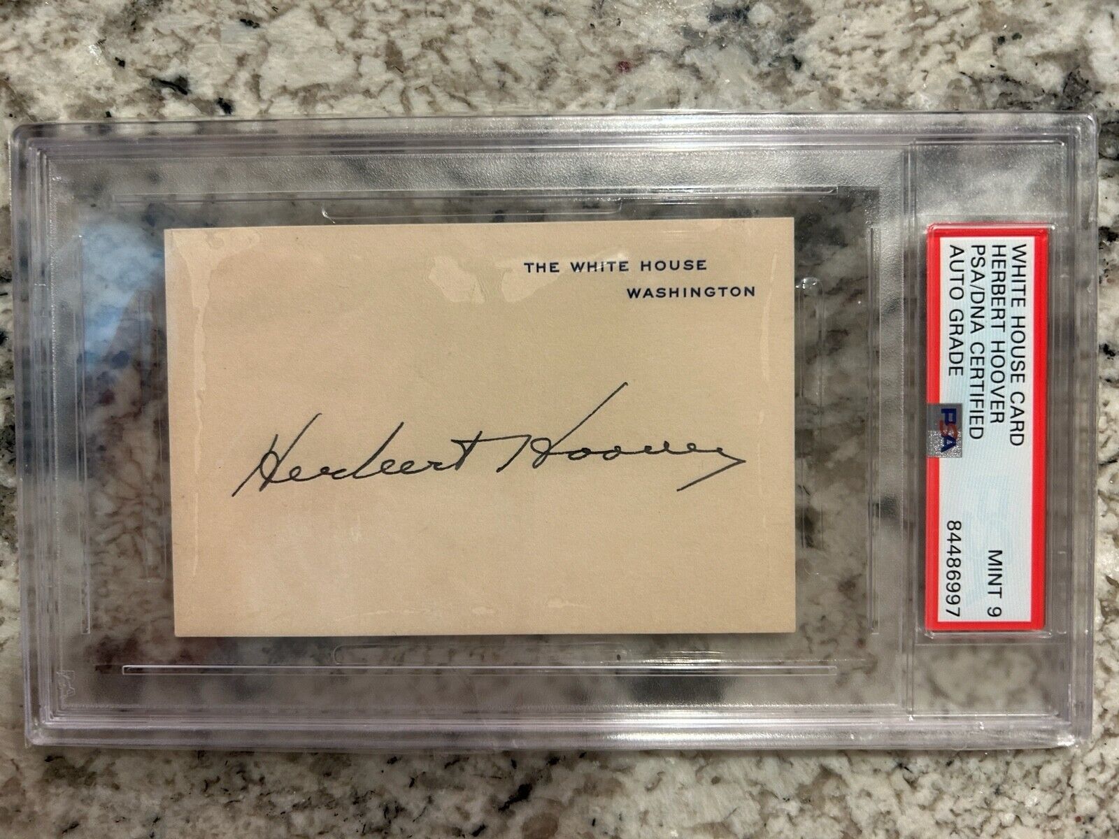 President Herbert Hoover Signed White House Card - PSA/DNA Slabbed Graded Mint 9