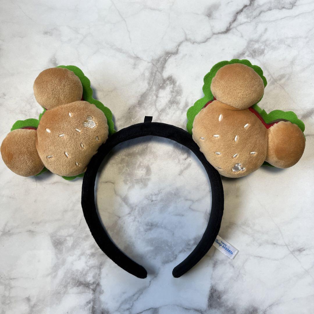 Tokyo Disney Resort Hamburger Mickey Minnie Ears Headband JAPAN Used Tracking