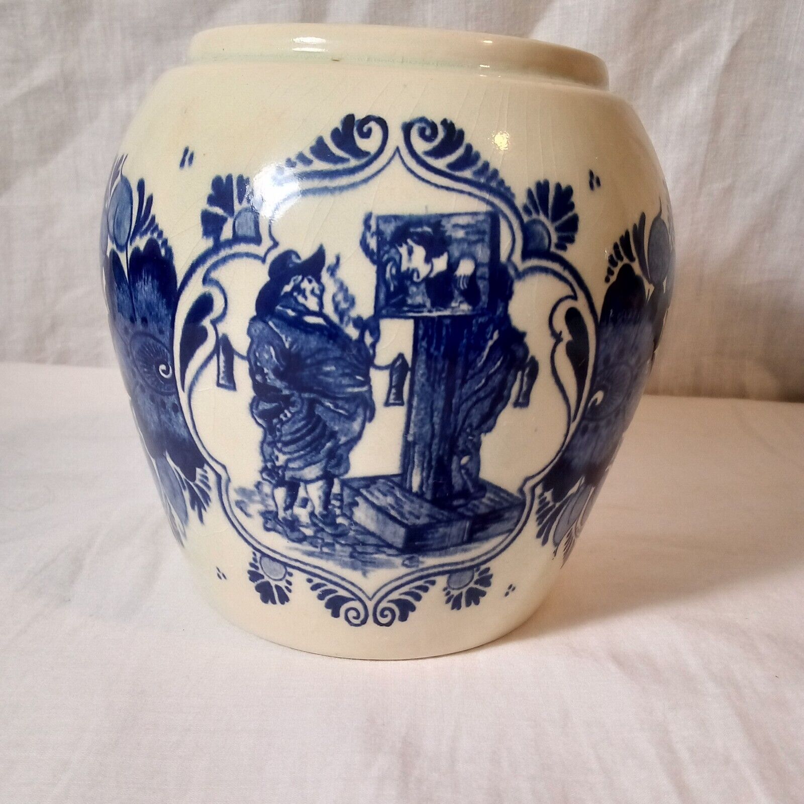 Vintage Delft Holland Blue White TOEBACK 1750 Tobacco Jar Humidor / Vase NO LID