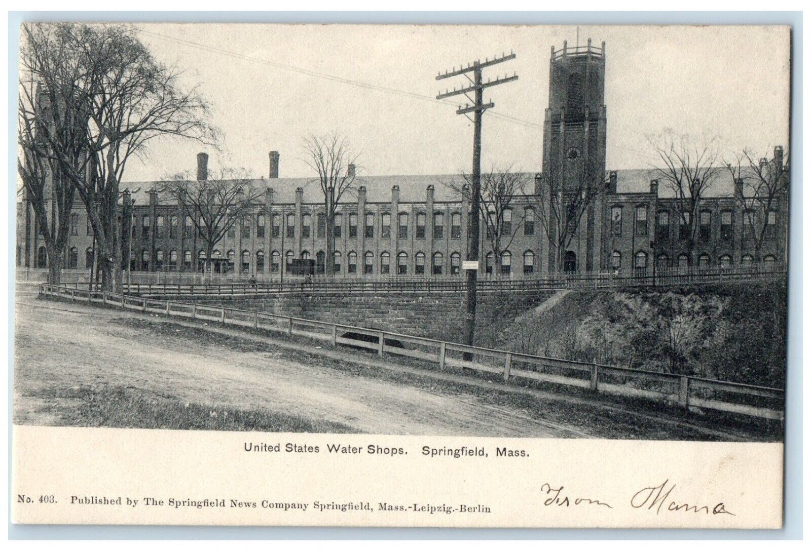 c1905 United States Water Shops Exterior Springfield Massachusetts MA Postcard