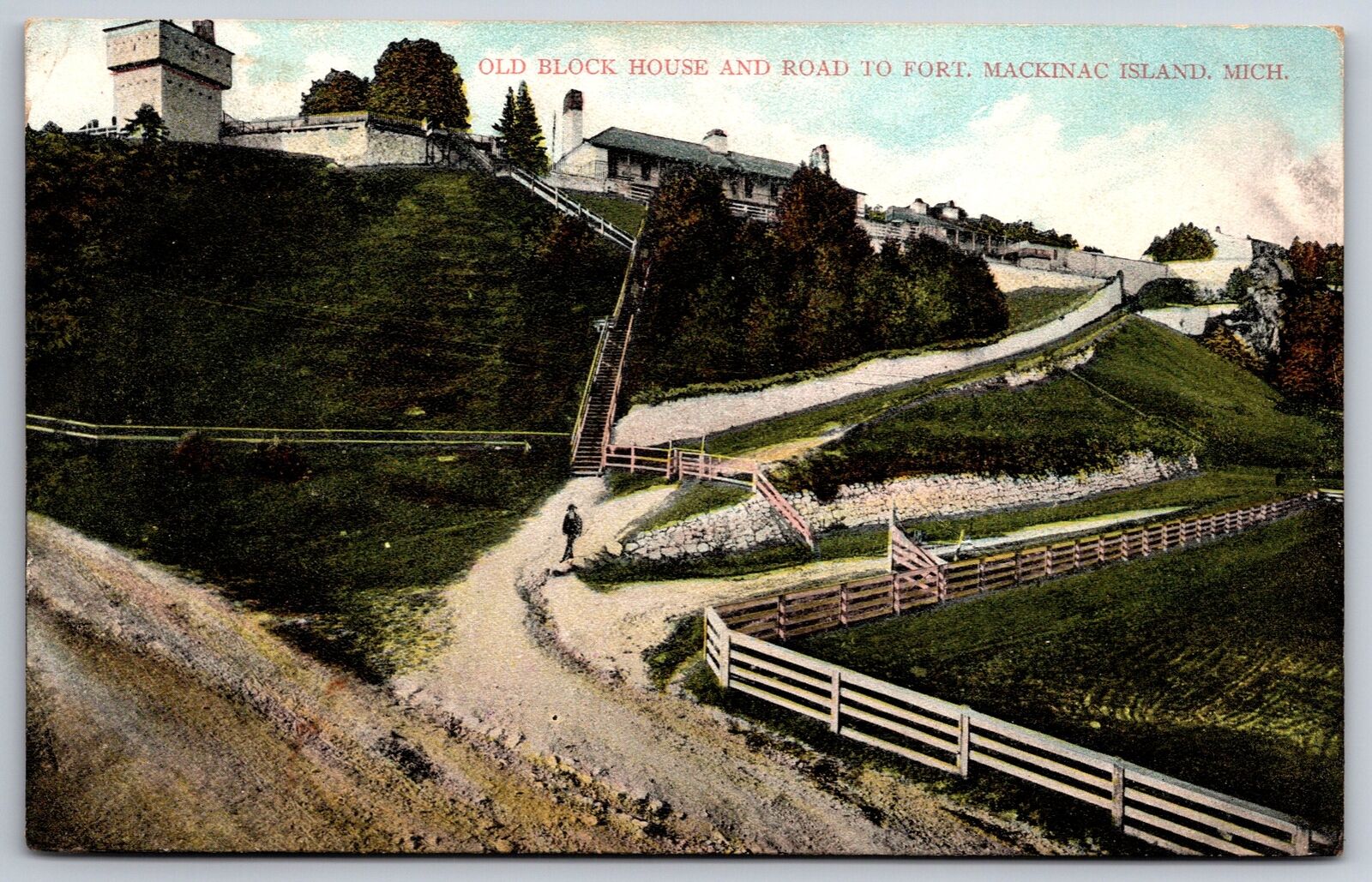 Mackinac Island Michigan~Old Block House 7 Road to Fort~1907 Postcard