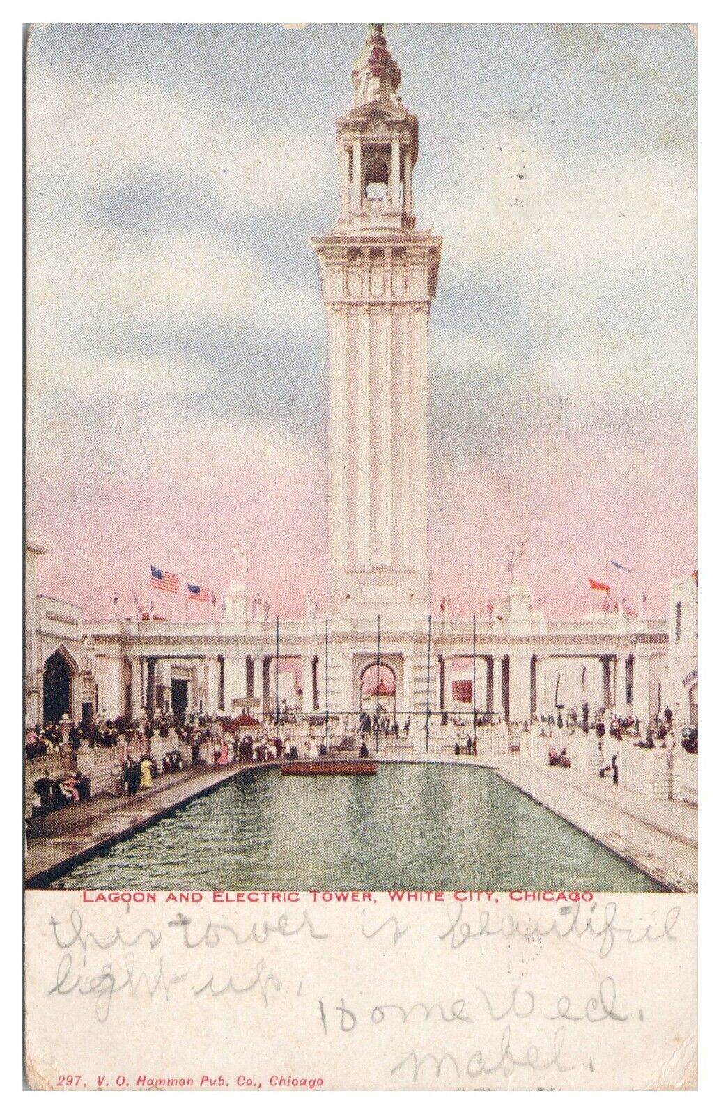 Vintage Lagoon and Electric Tower White City Chicago IL Postcard c1909 DB