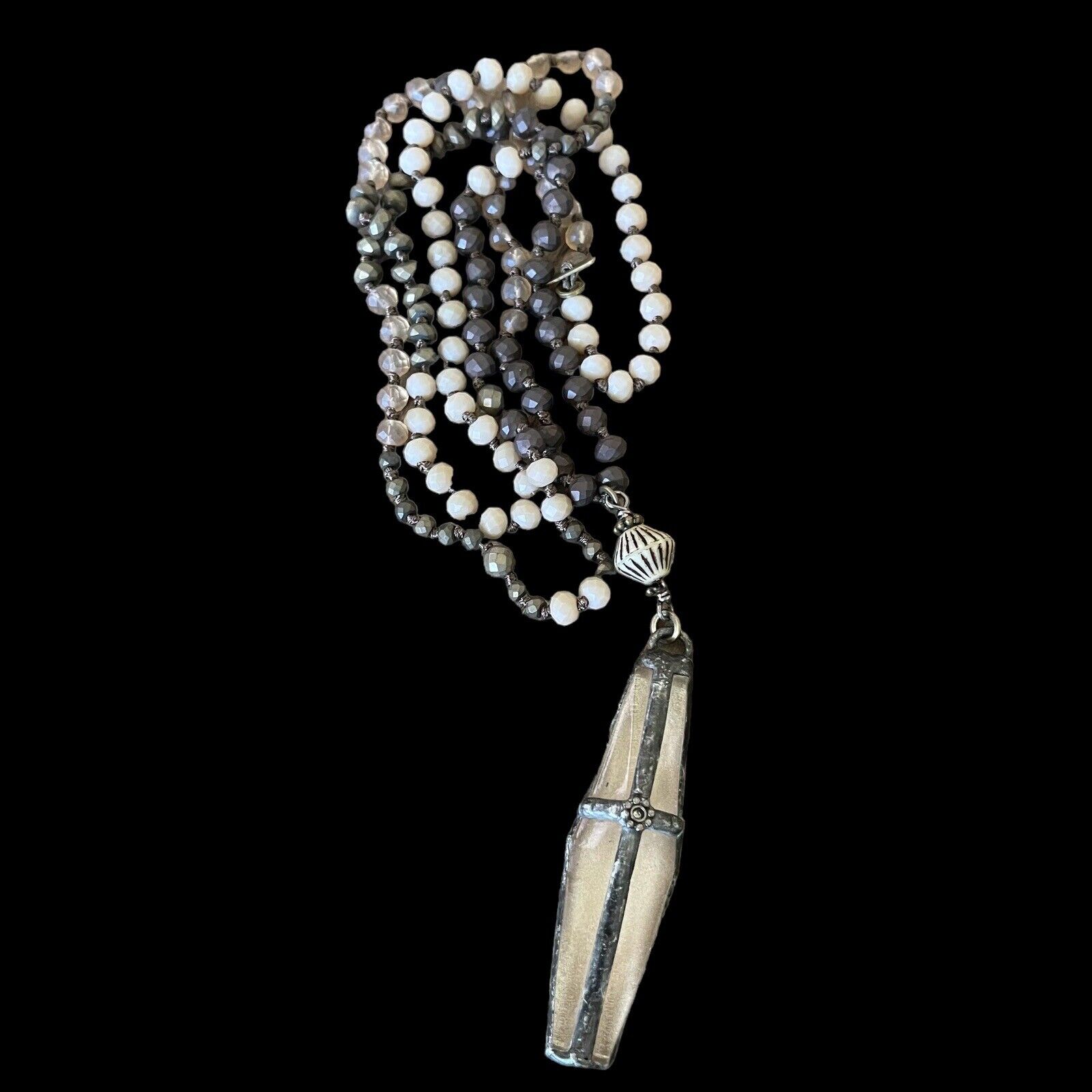 Stunning Hand Soldered Cross Rosary Mala Faceted Beaded Necklace Religious