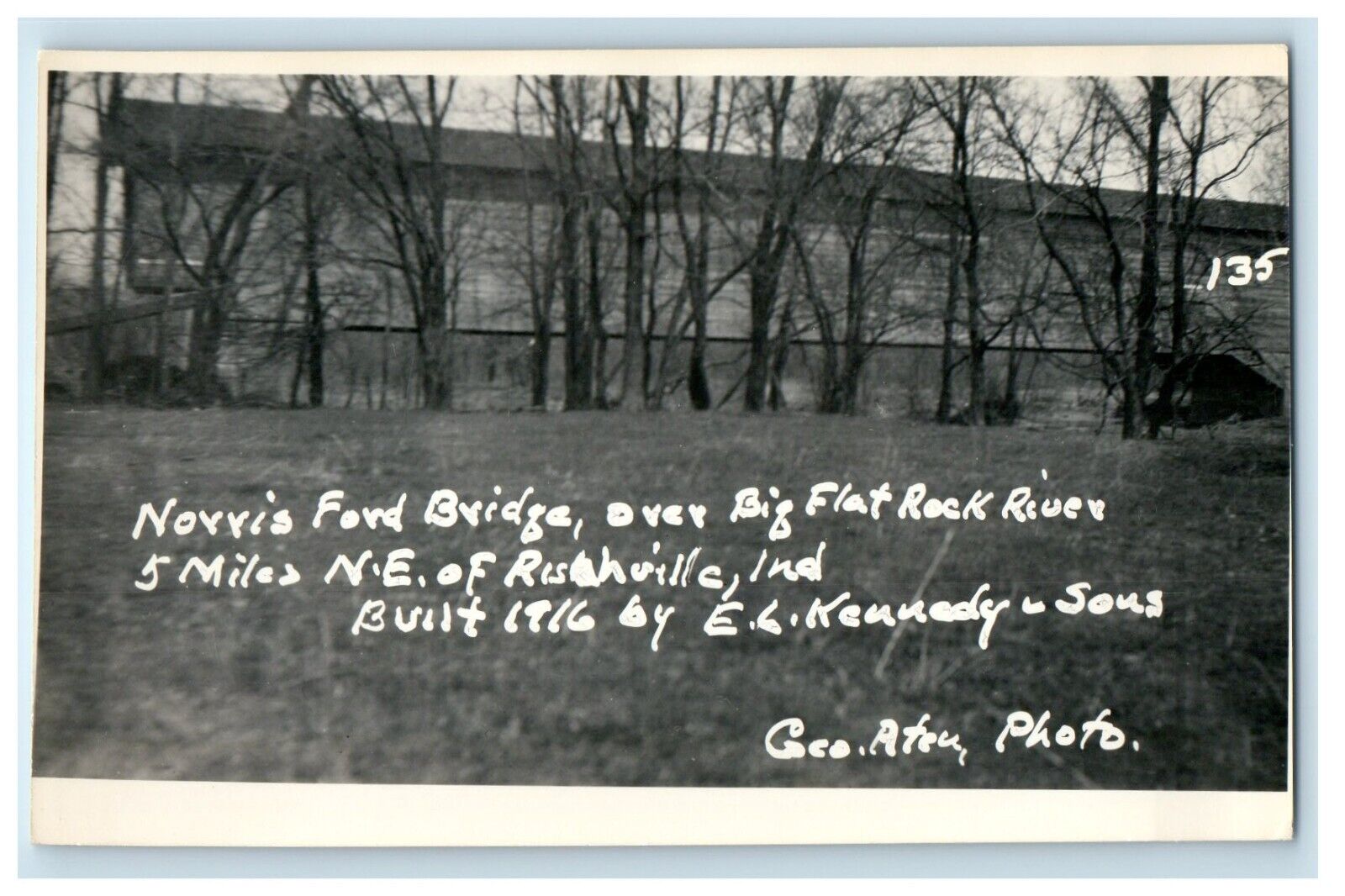 c1940\'s Norris Ford Covered Bridge Rushville Indiana IN RPPC Photo Postcard