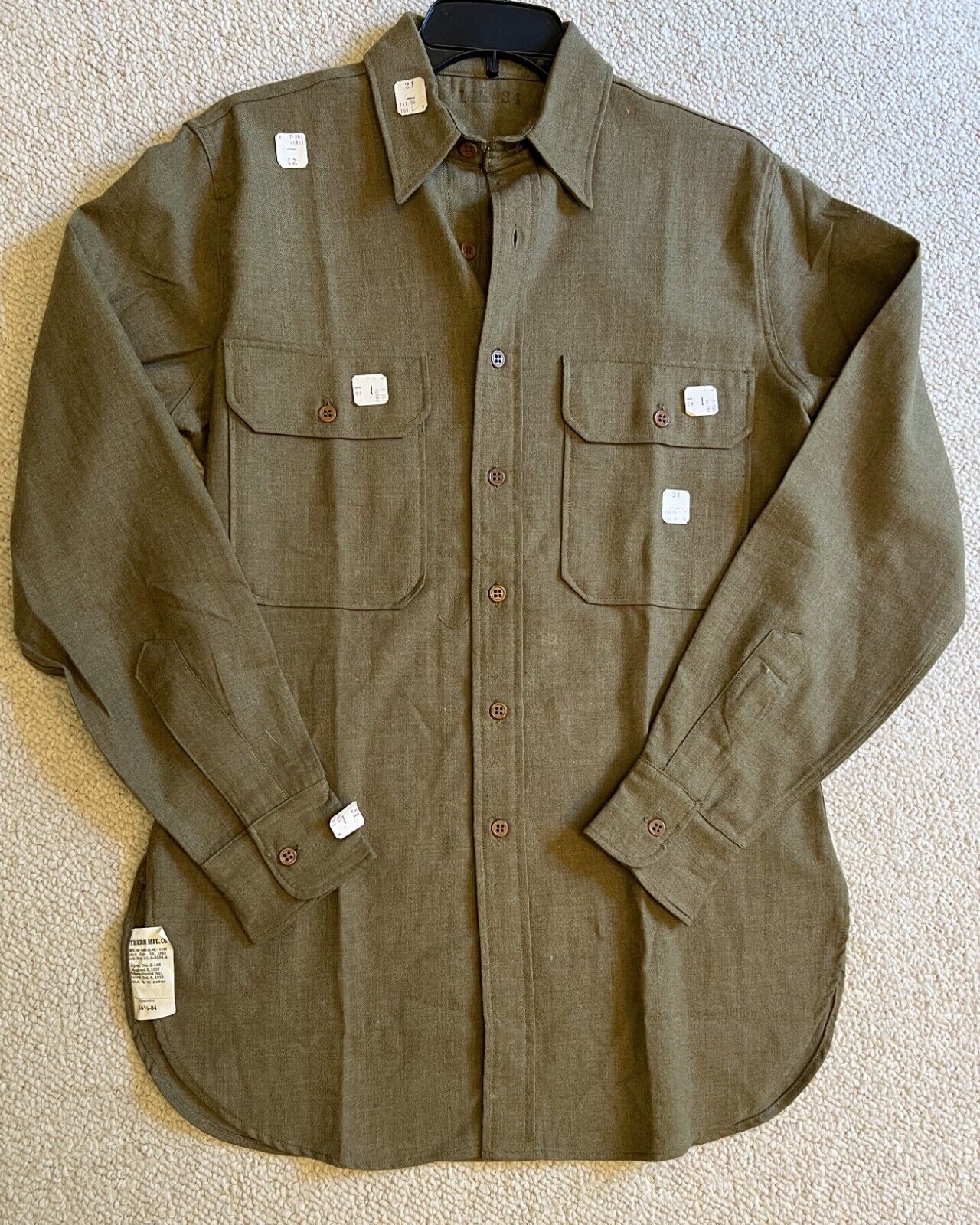 WWII US Army Shirt, authentic, NEW, with cutter tags attached.