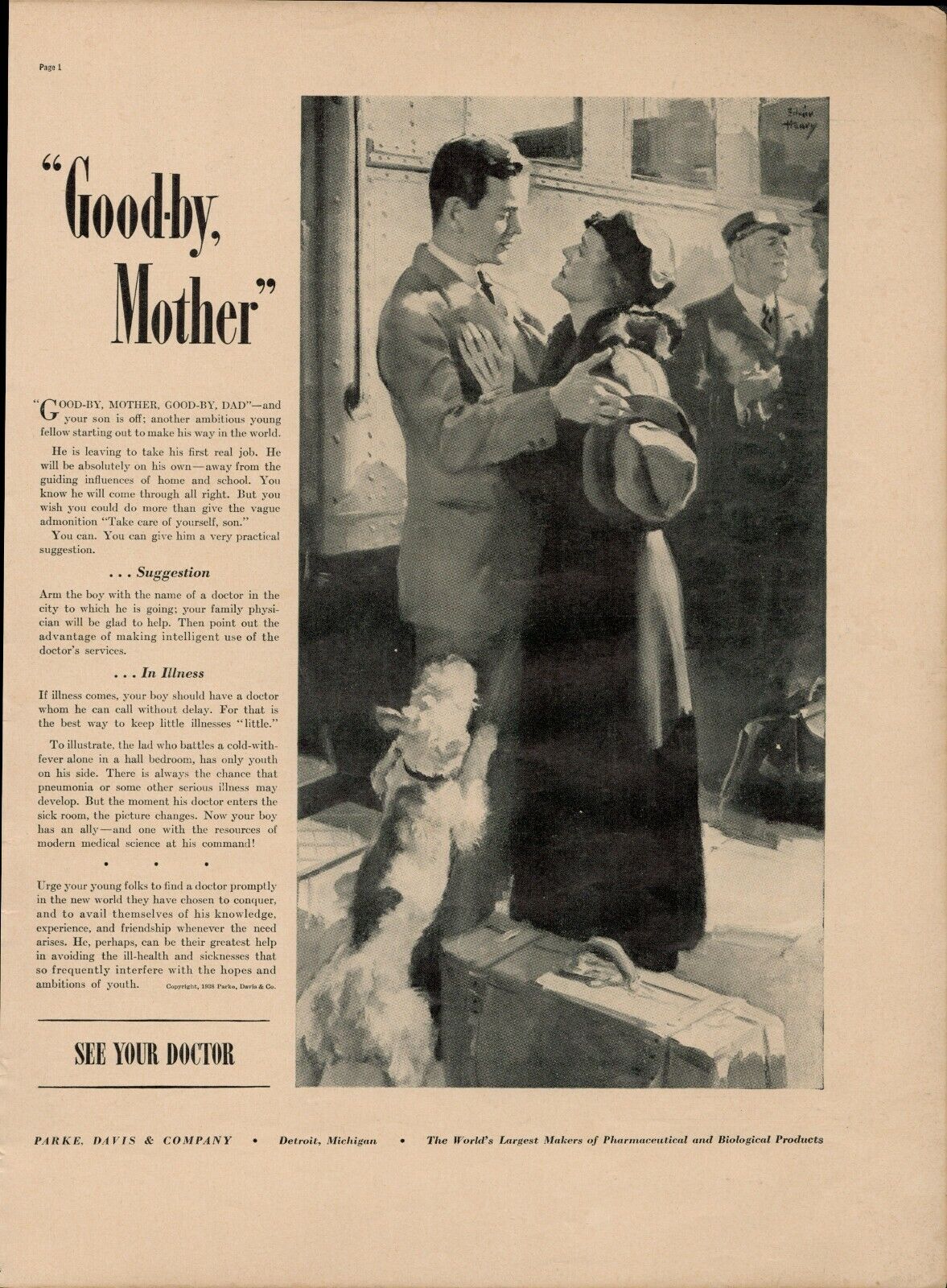 1938 Parke Davis & Company See Your Doctor Nurses Healthcare Vintage Print Ad