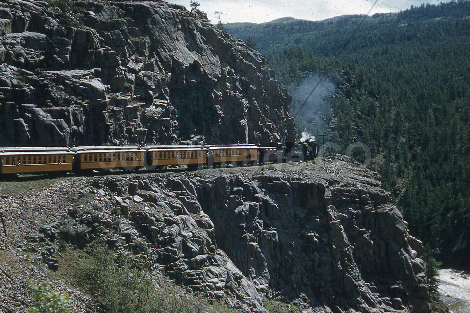 Vintage 1960 Kodachrome 35mm photo slide a Rio Grande Locomotive Passenger cars