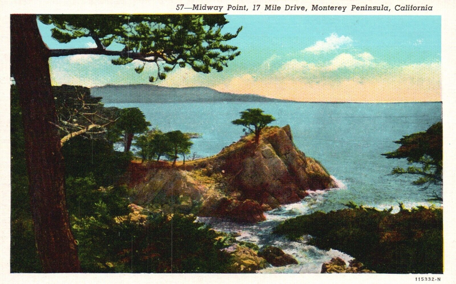 Postcard CA Monterey Peninsula Midway Point 17 Mile Drive Linen Vintage PC J848