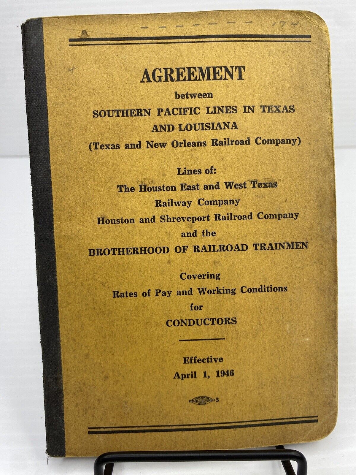 1946 Souther Pacific Lines Texas Louisiana Houston Railroad Agreement Conductors