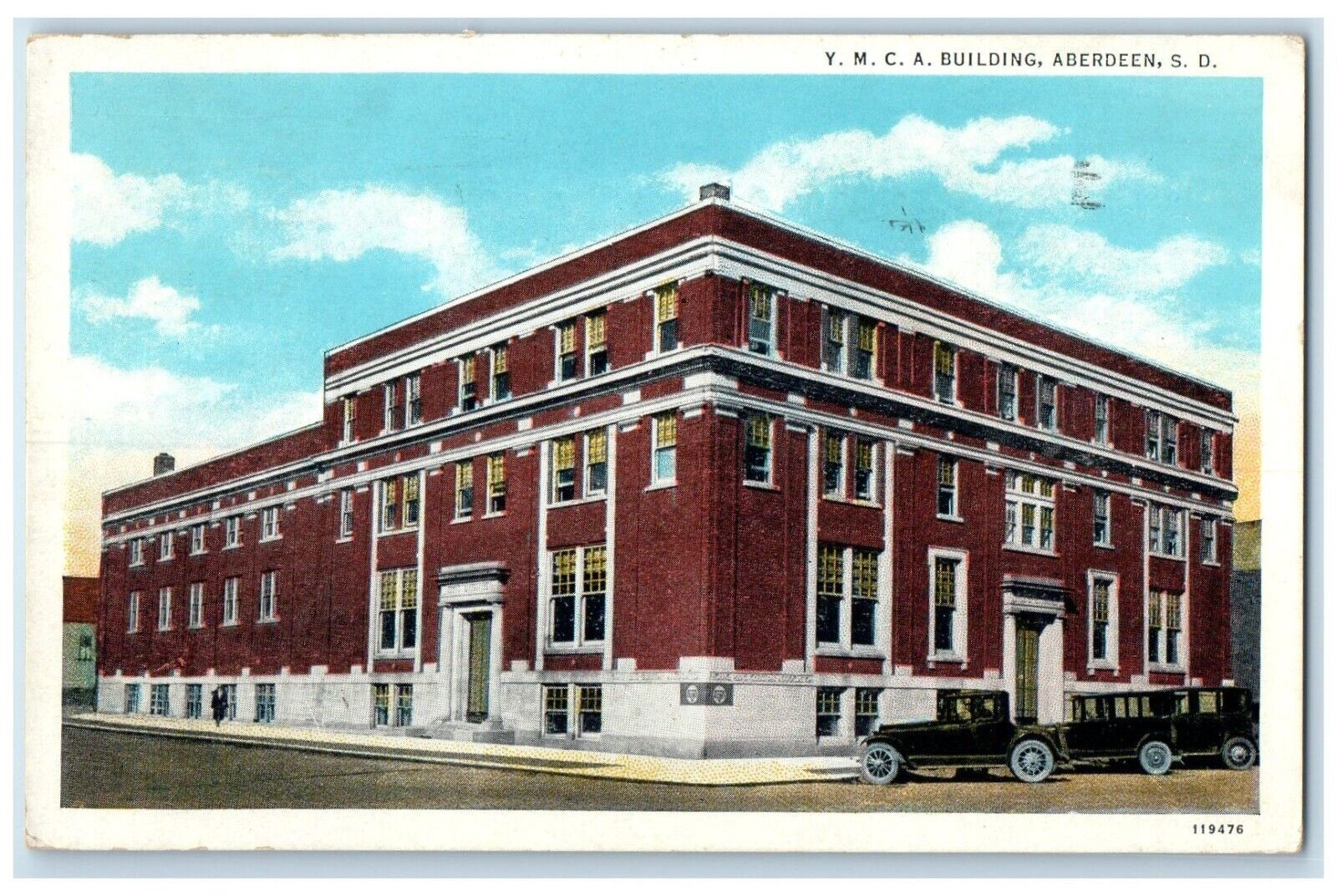 1938 Exterior View YMCA Building Classic Cars Aberdeen South Dakota SD Postcard