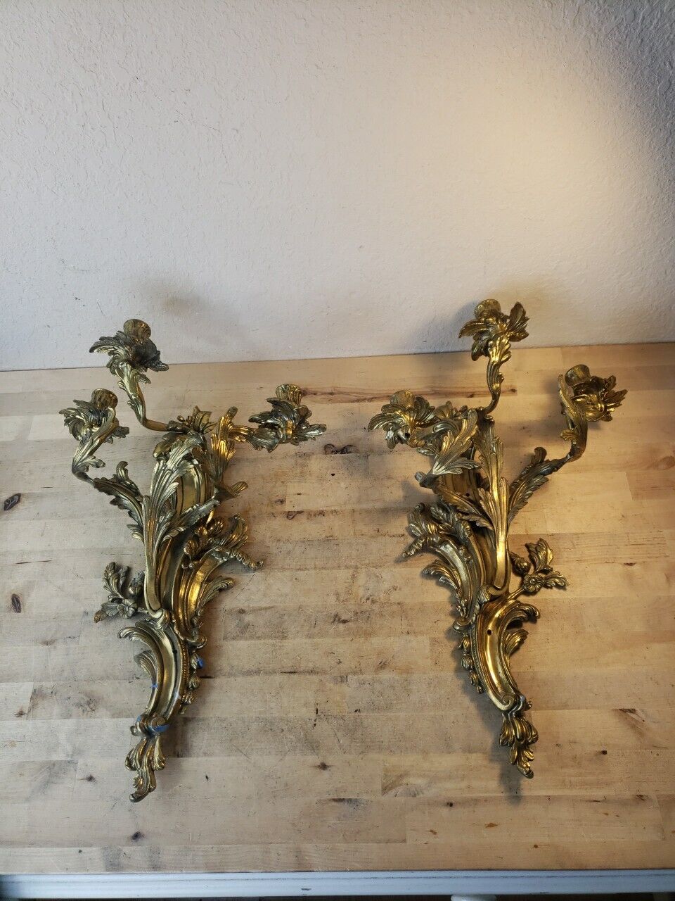 ANTIQUE 3 ARM CANDELABRA WALL SCONCE CANDLE HOLDER  Louis XV STYLE  PAIR