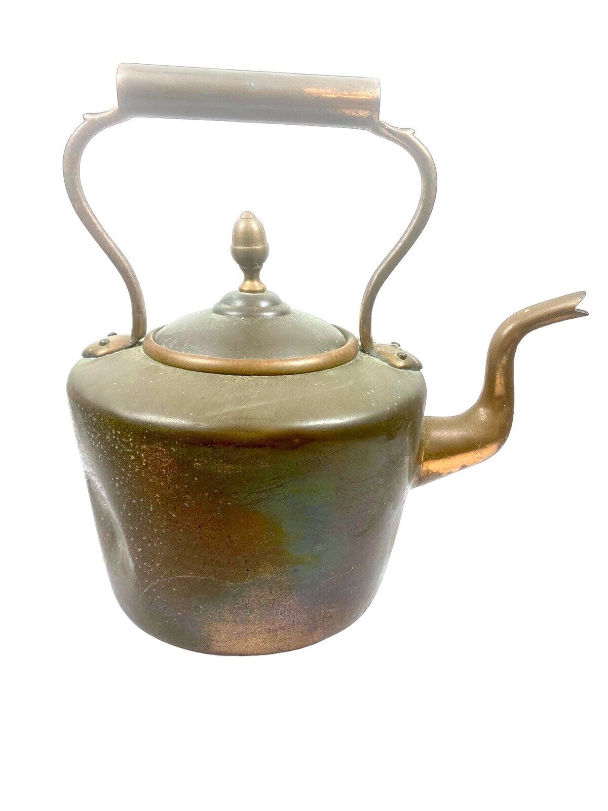 Antique Victorian Hand Made Soldered Copper Tea Kettle Dove Tailed Brass Handle