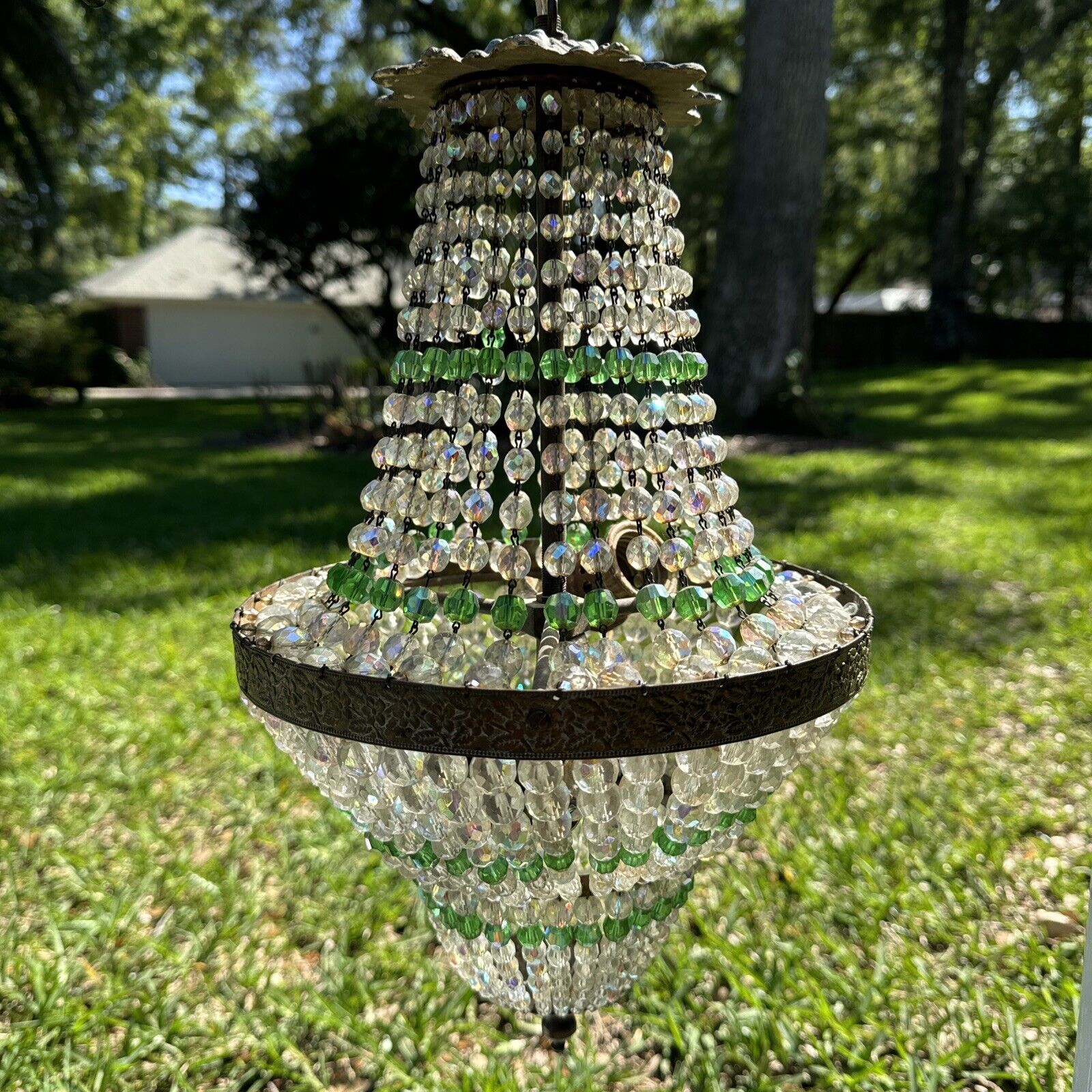 Antique Old French Beaded Basket Chandelier