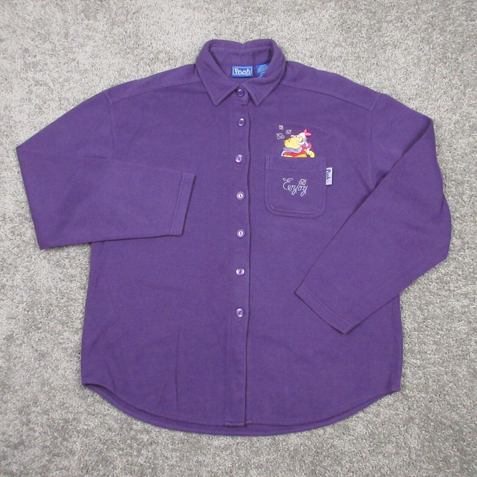 Vintage Winnie The Pooh Shirt Adult Large Purple Embroidered Button Up Piglet