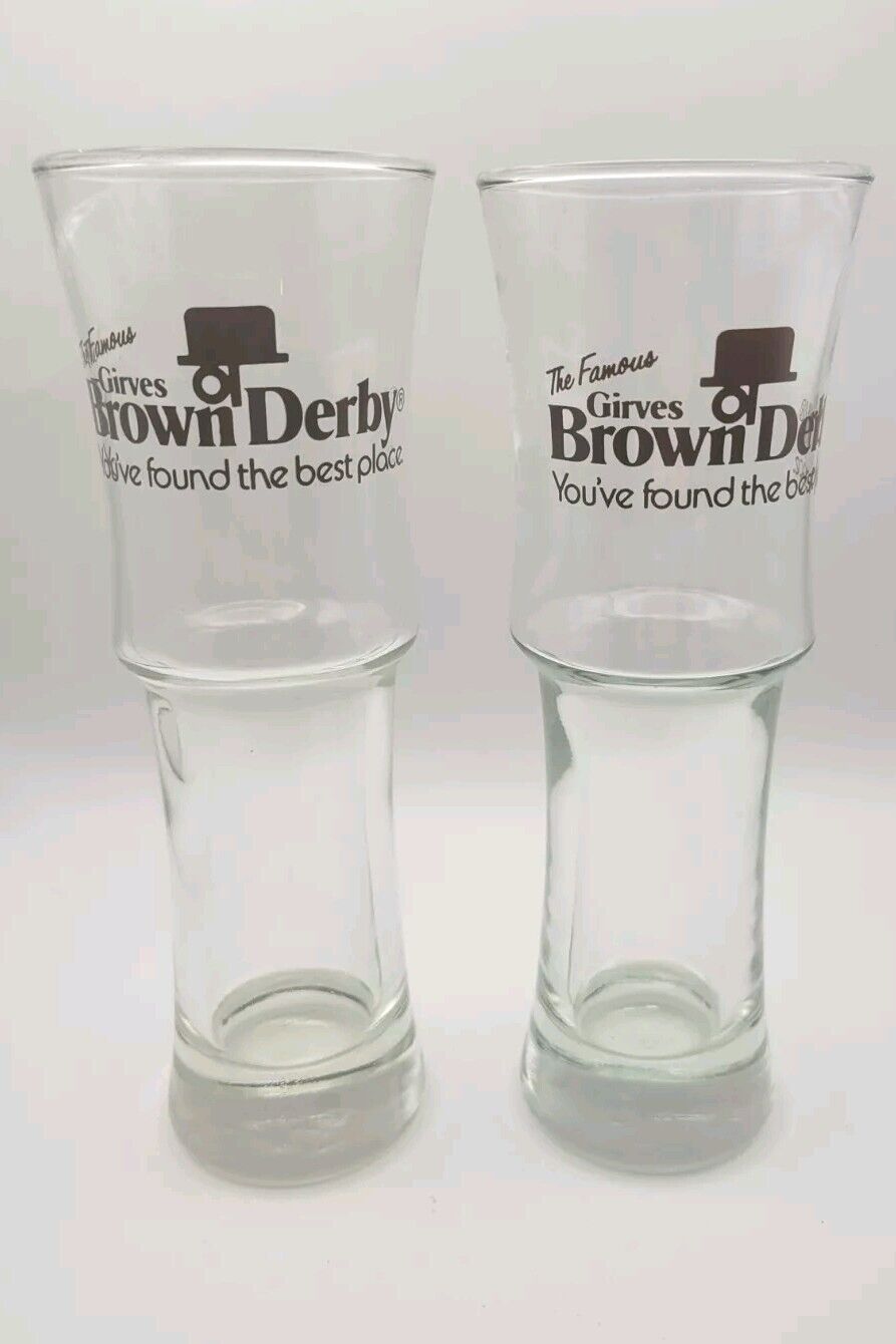 2 Vintage Brown Derby Restaurant Tall Beer Glasses 