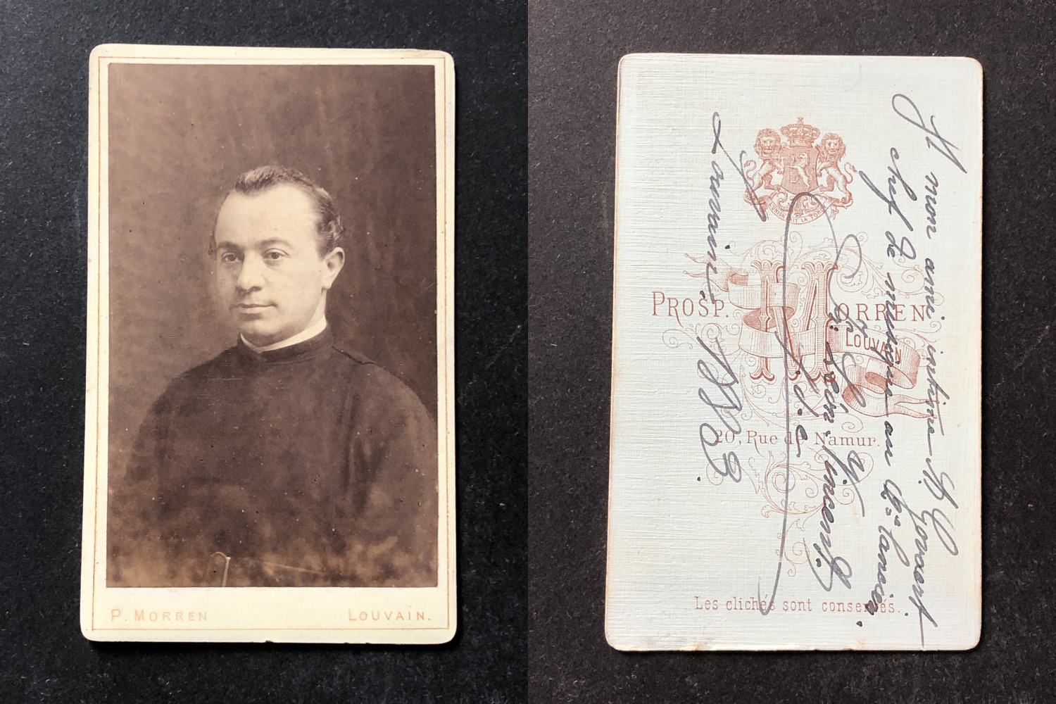 Morren, Leuven, Priest Named Leon Vincent, 1883, Vintage Back Signed cdv a