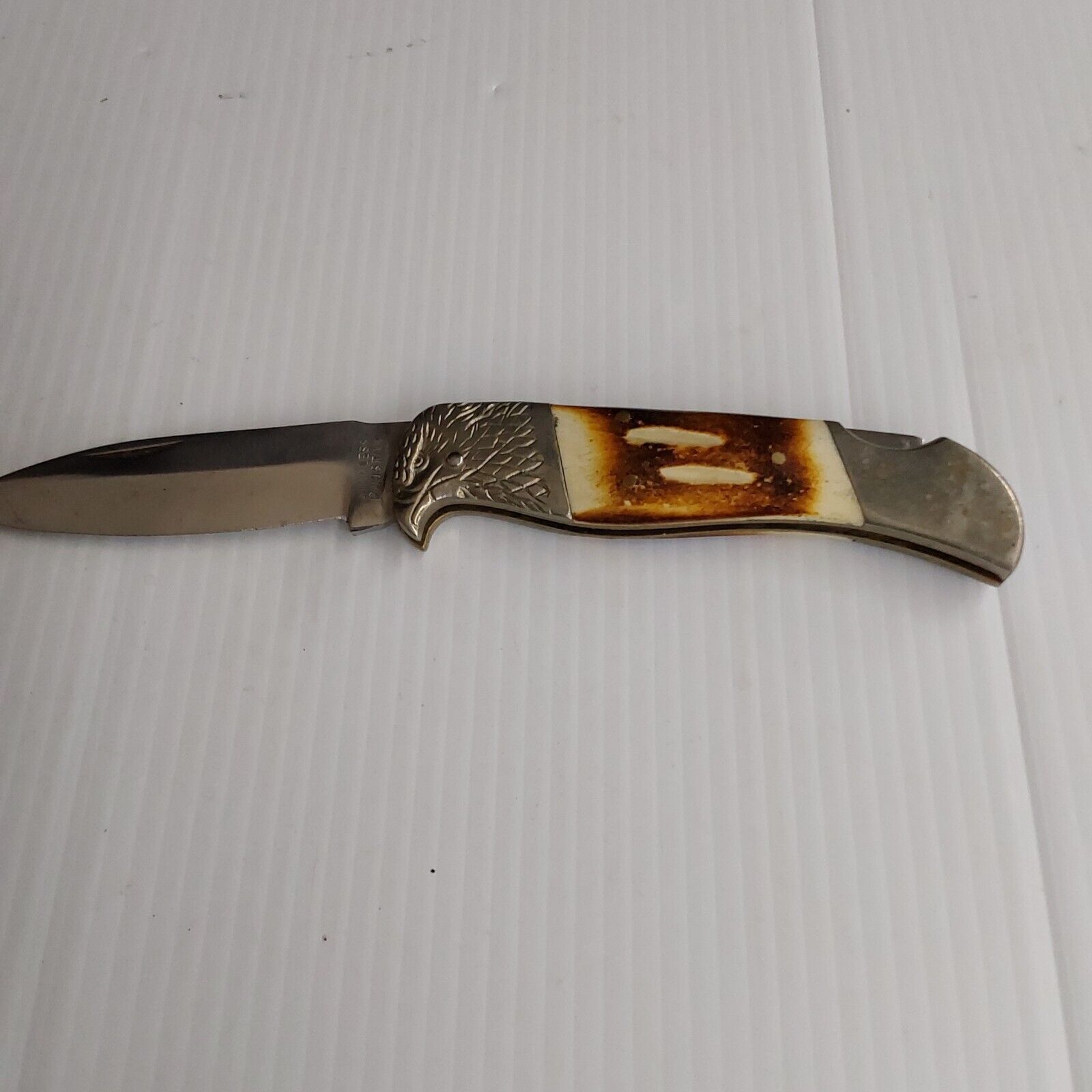 Vintage Eagle Stag Handle Folding Pocket Knife  Pakistan Stainless Steel  Blade