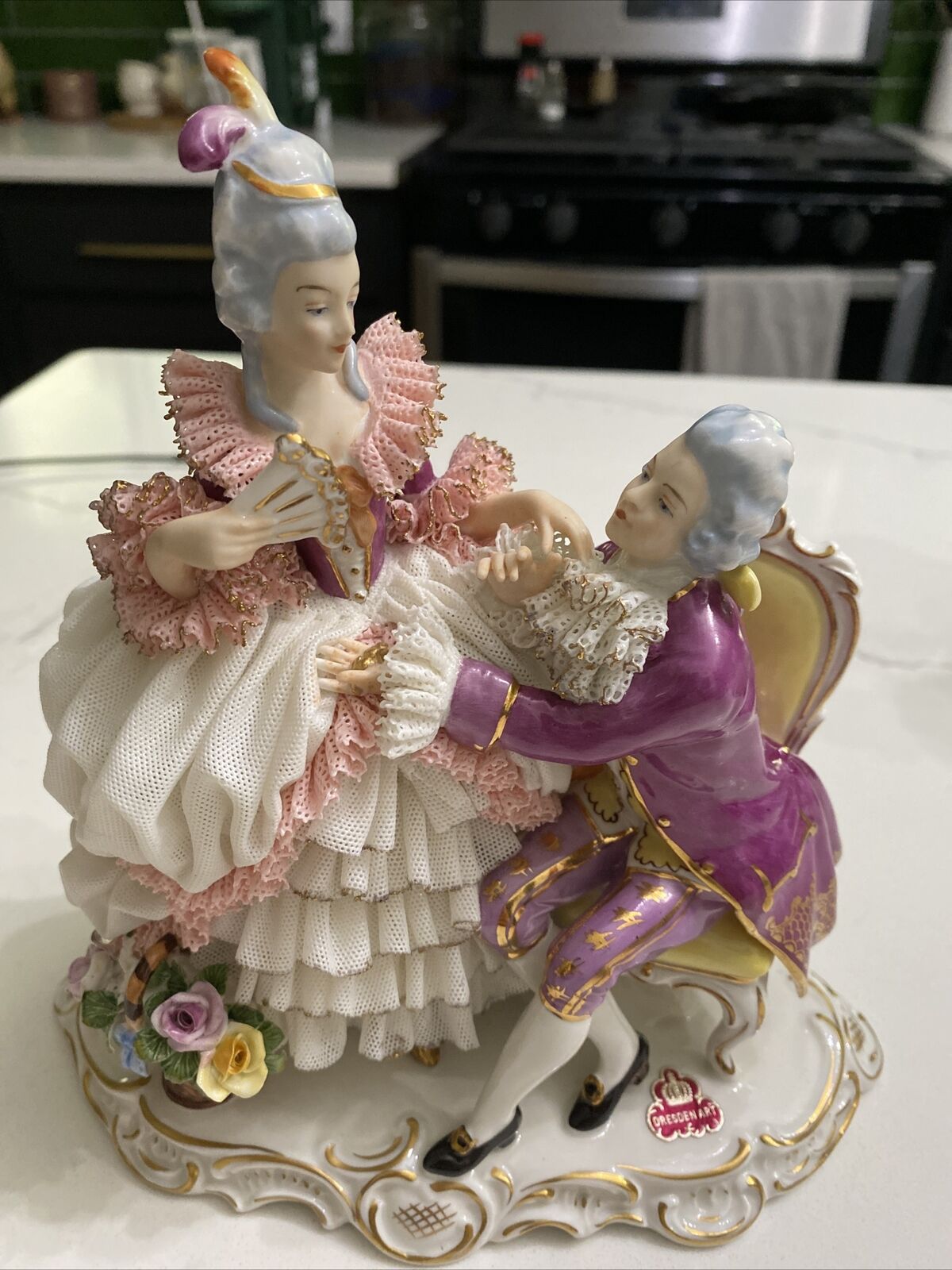 Dresden Art- Germany Couple Courting Lace Porcelain Figurine -