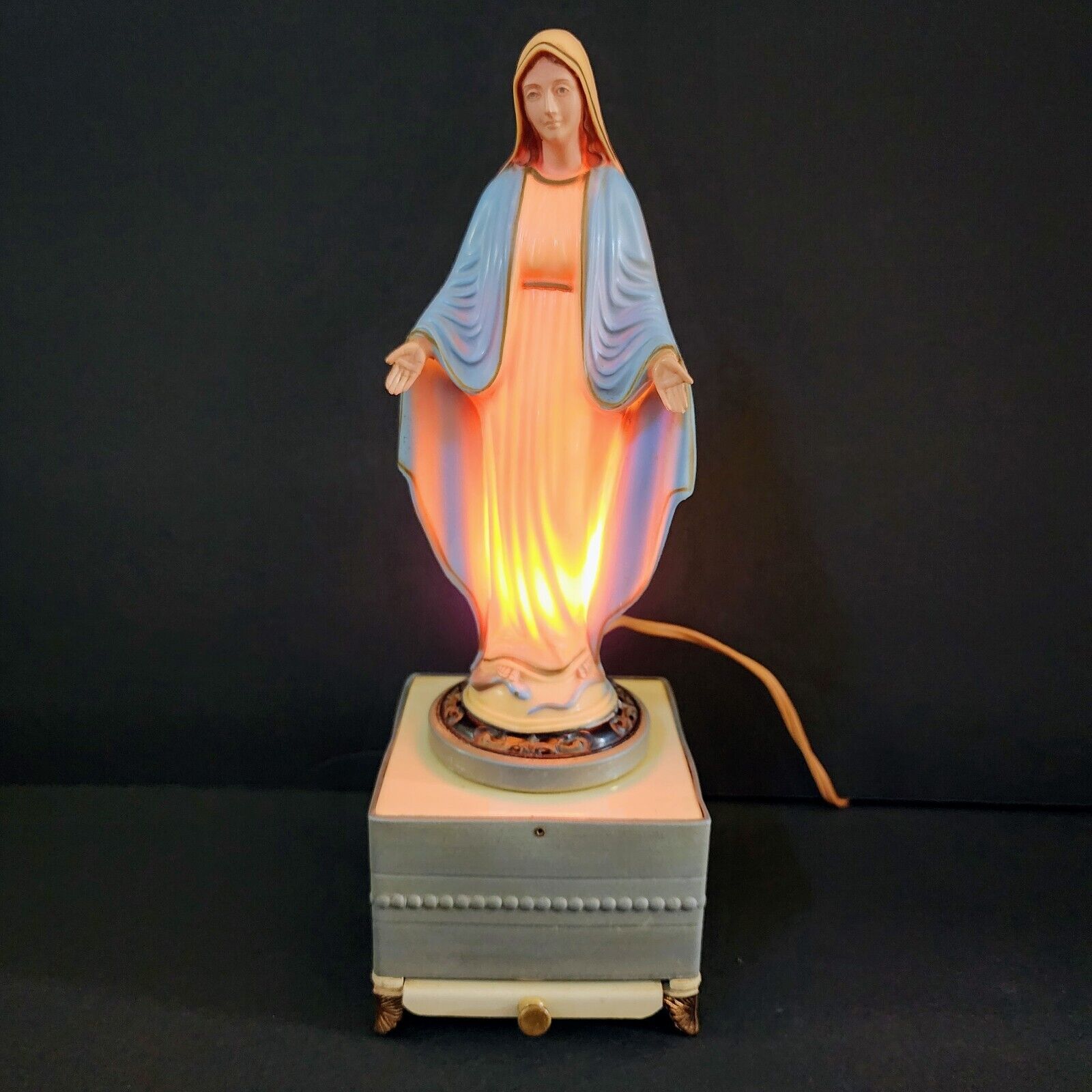 1950's HARTLAND Virgin Mother Mary Lighted Figurine Music Box* Vintage Religious