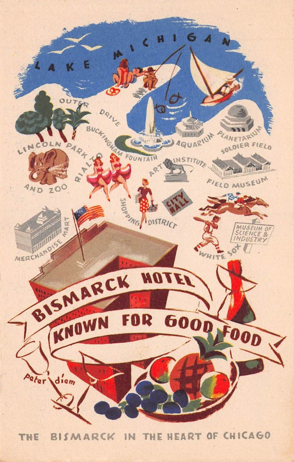 Postcard BISMARCK HOTEL Known for Good Food CHICAGO Illinois 5271