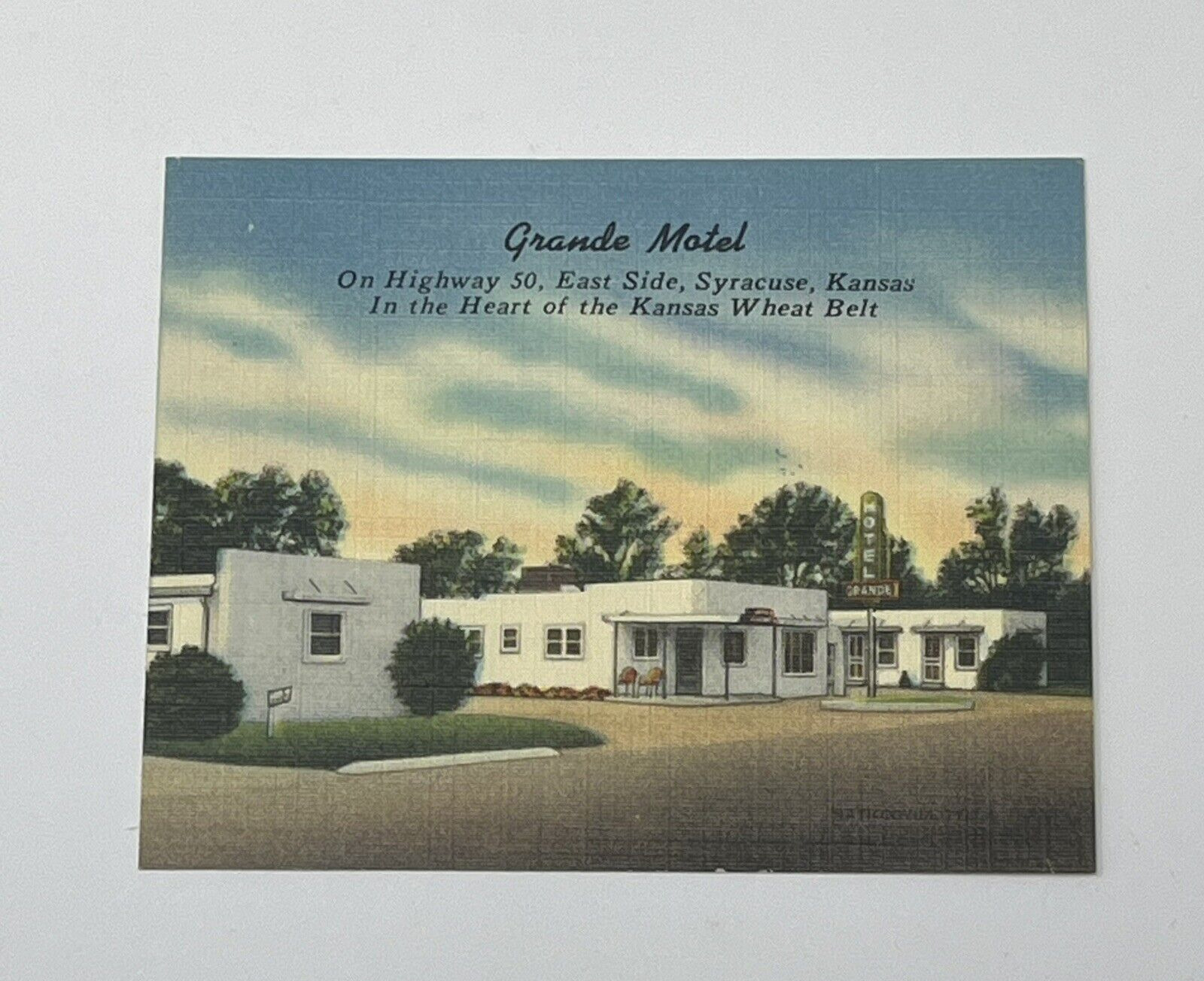 1950's Grande Motel Syracuse Kansas Business Distance Card Exterior Photo
